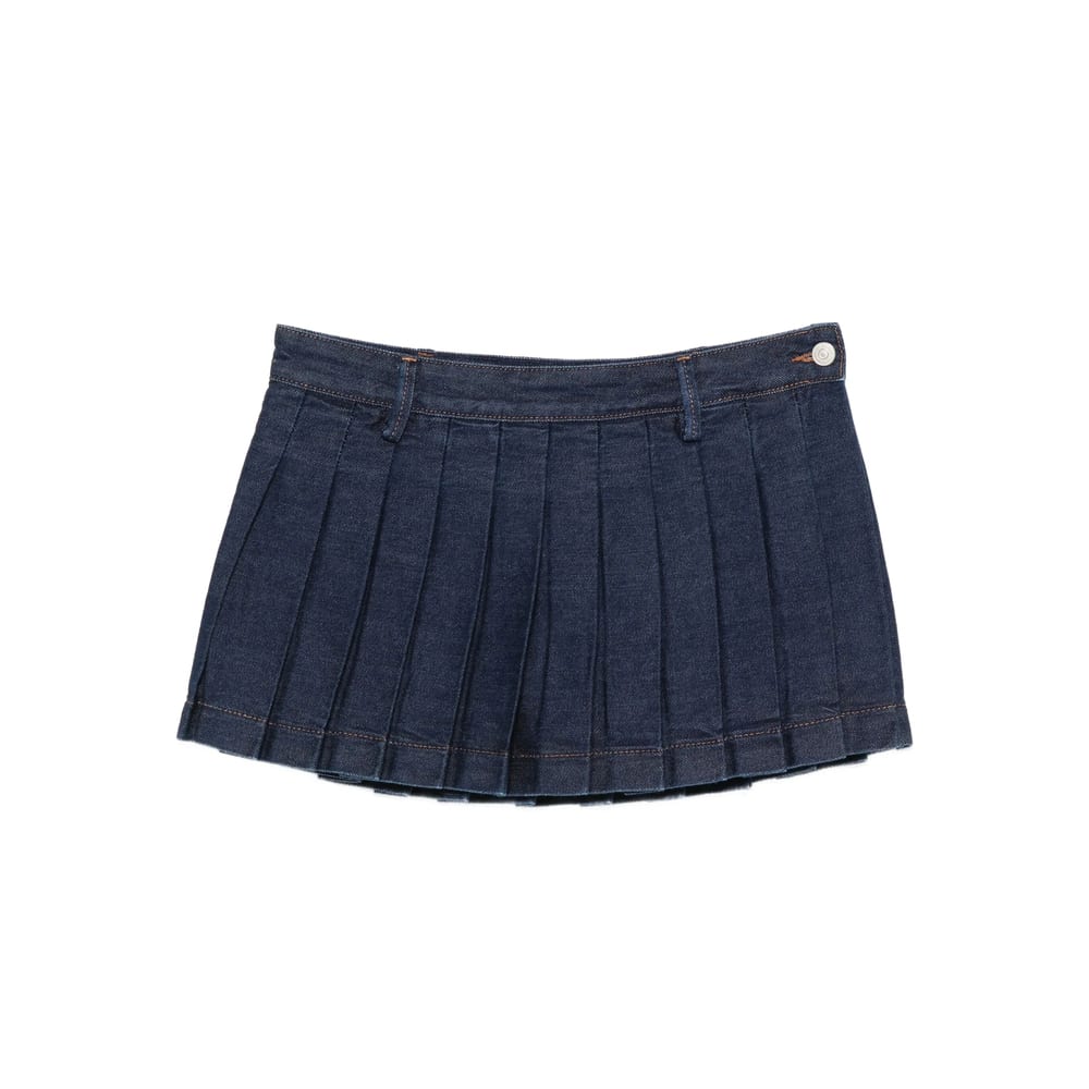 7 For All Mankind Mini Skirt With Pleated Design And Belt Loops In Blue