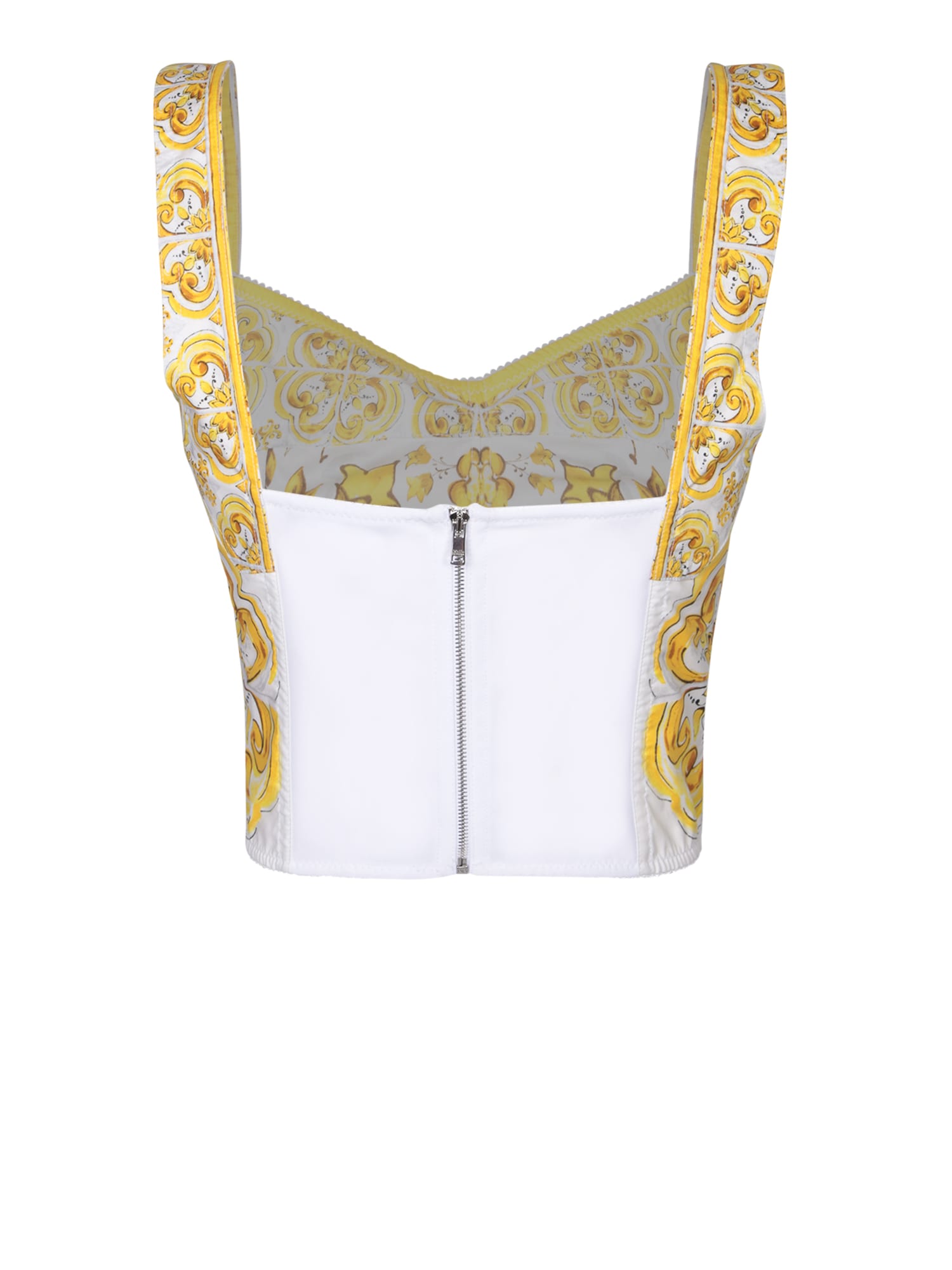 Shop Dolce & Gabbana Maiolica Yellow Bustier Top