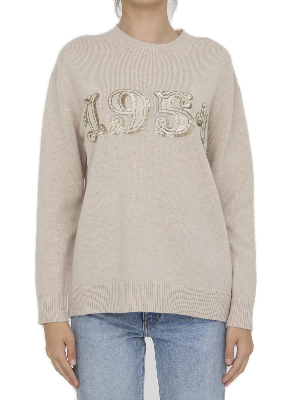 Shop Max Mara Crewneck Knitted Jumper In Beige