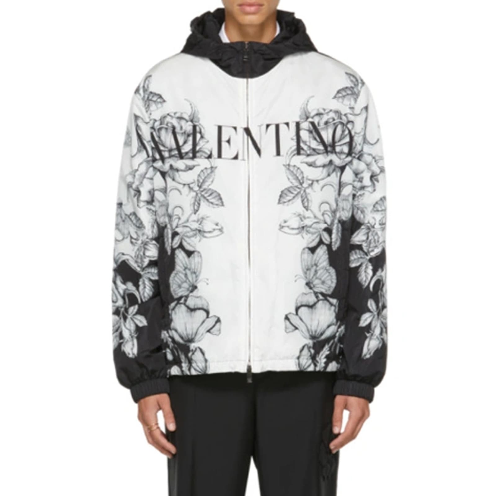 Valentino Dark Blooming Windbreaker Jacket In Black ModeSens