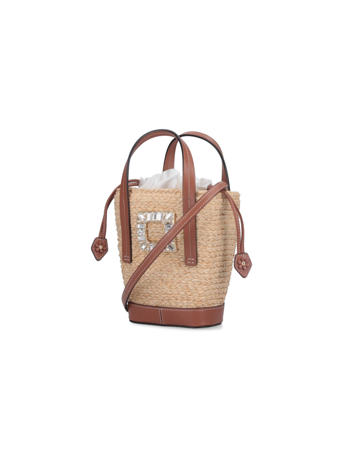 Roger Vivier Viv Skate Rafia Bucket Bag In Neutral