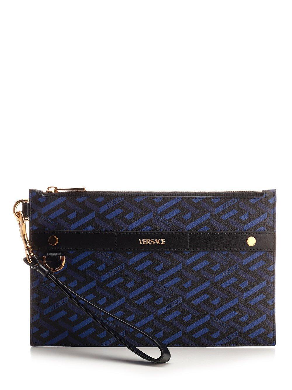 Versace Logo Detailed Zipped Clutch Bag