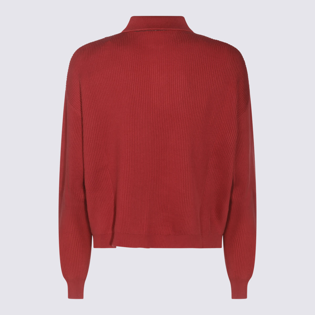 Brunello Cucinelli Ribbed Cotton Knit Polo Shirt In Red