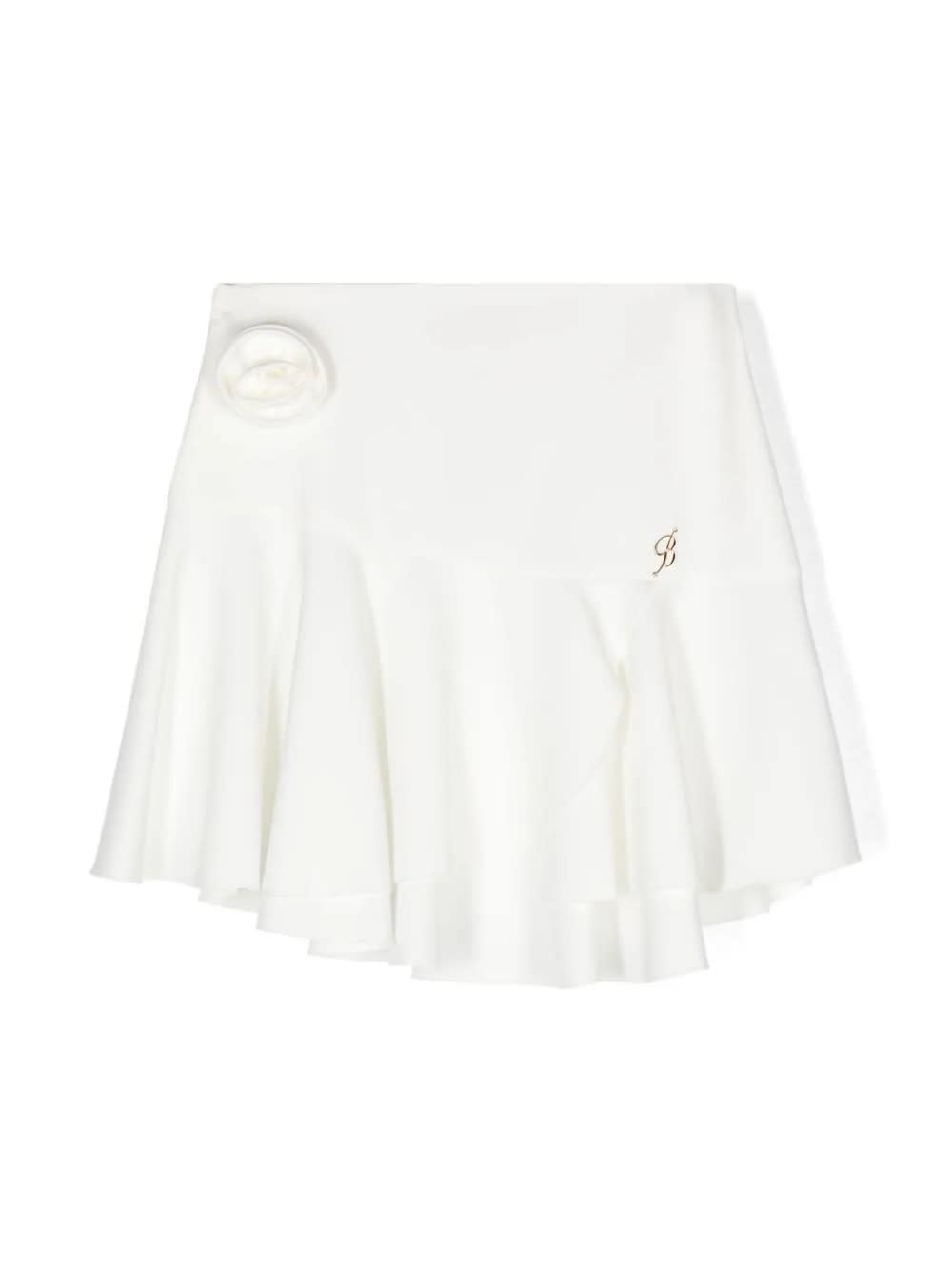 Miss Blumarine Kids' White Mini Skirt With 3d Rose