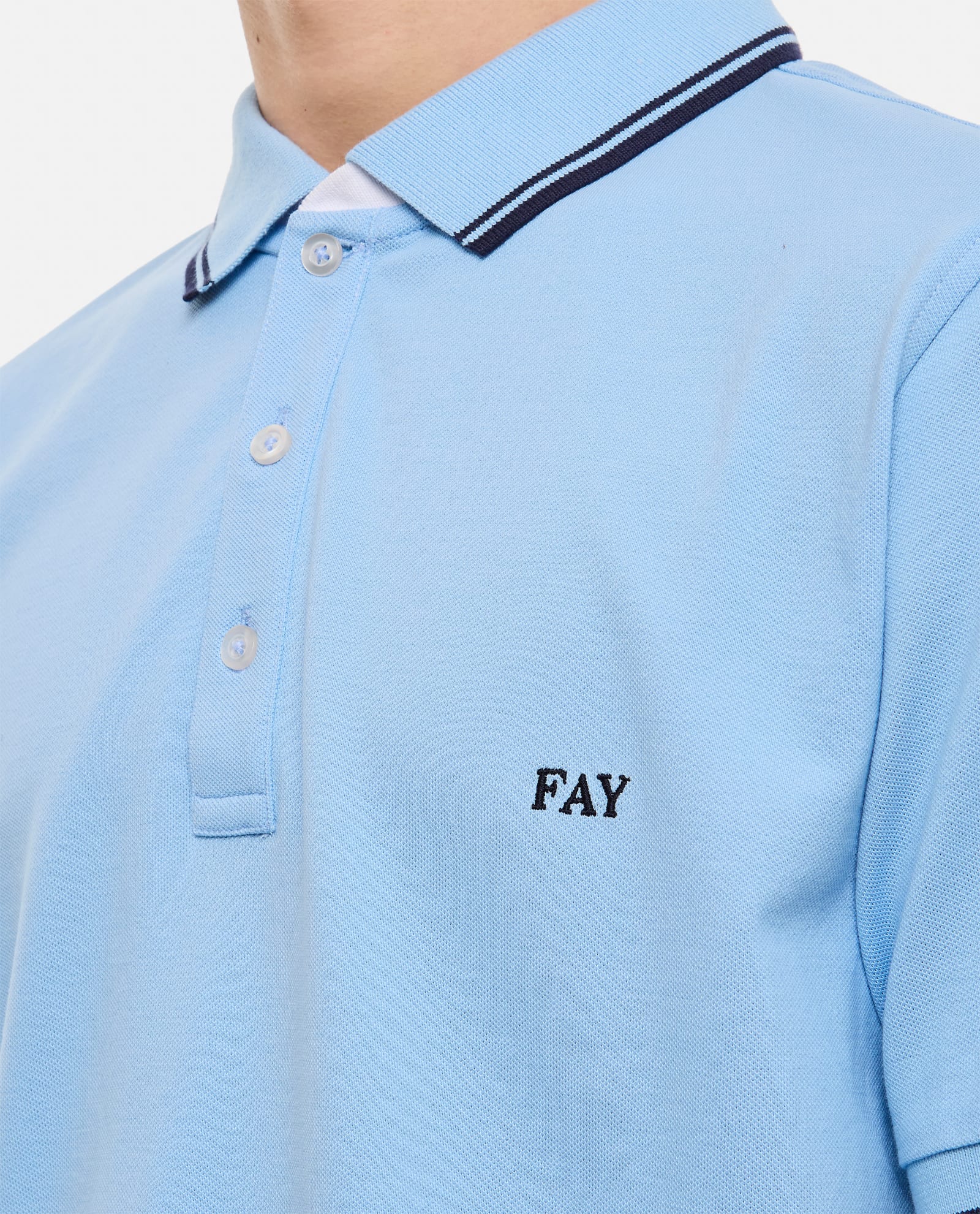 Shop Fay Stripes Db Collar Polo In Light Blue