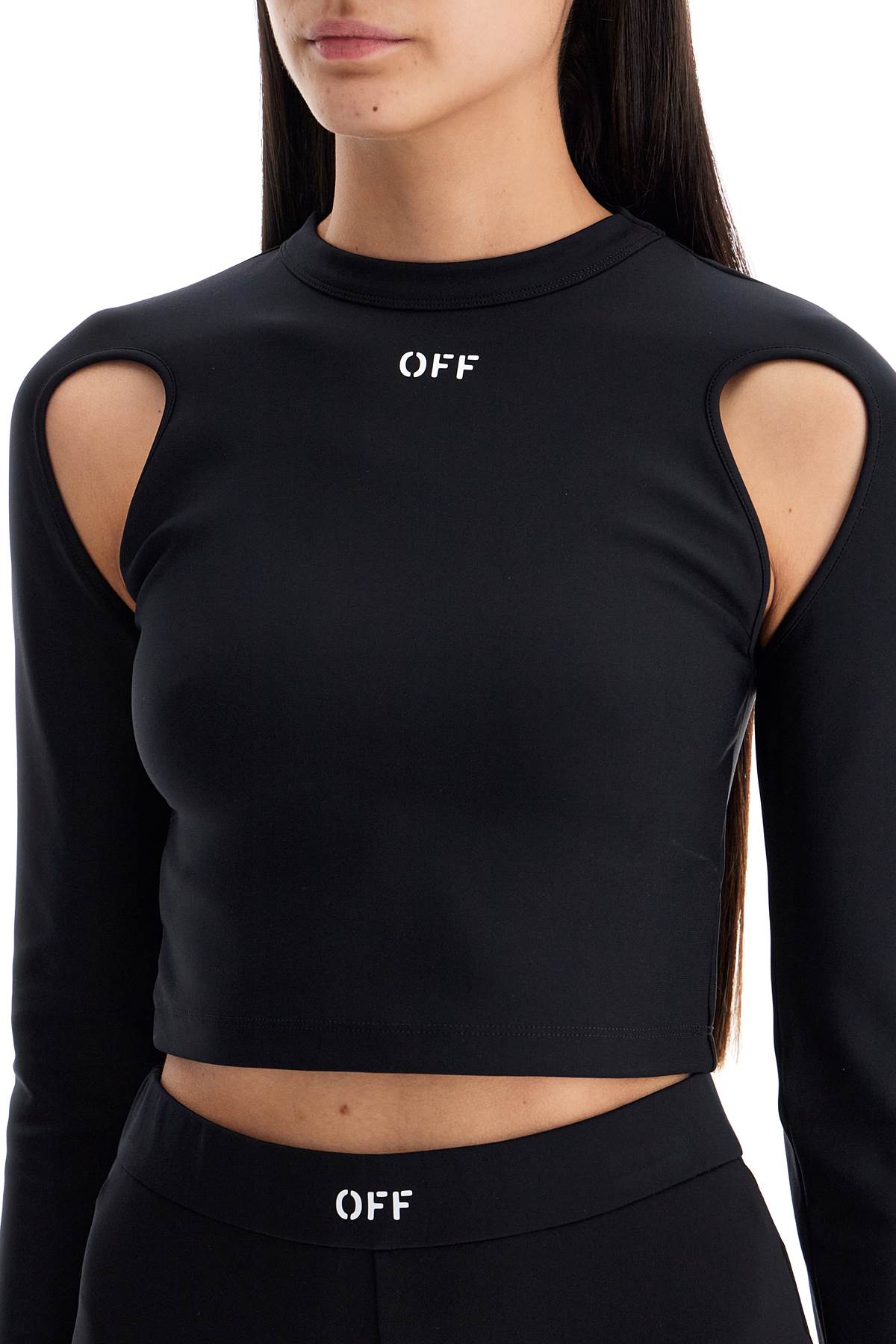 Shop Off-white Cropped Top With Cut Out Detail In Black White (black)