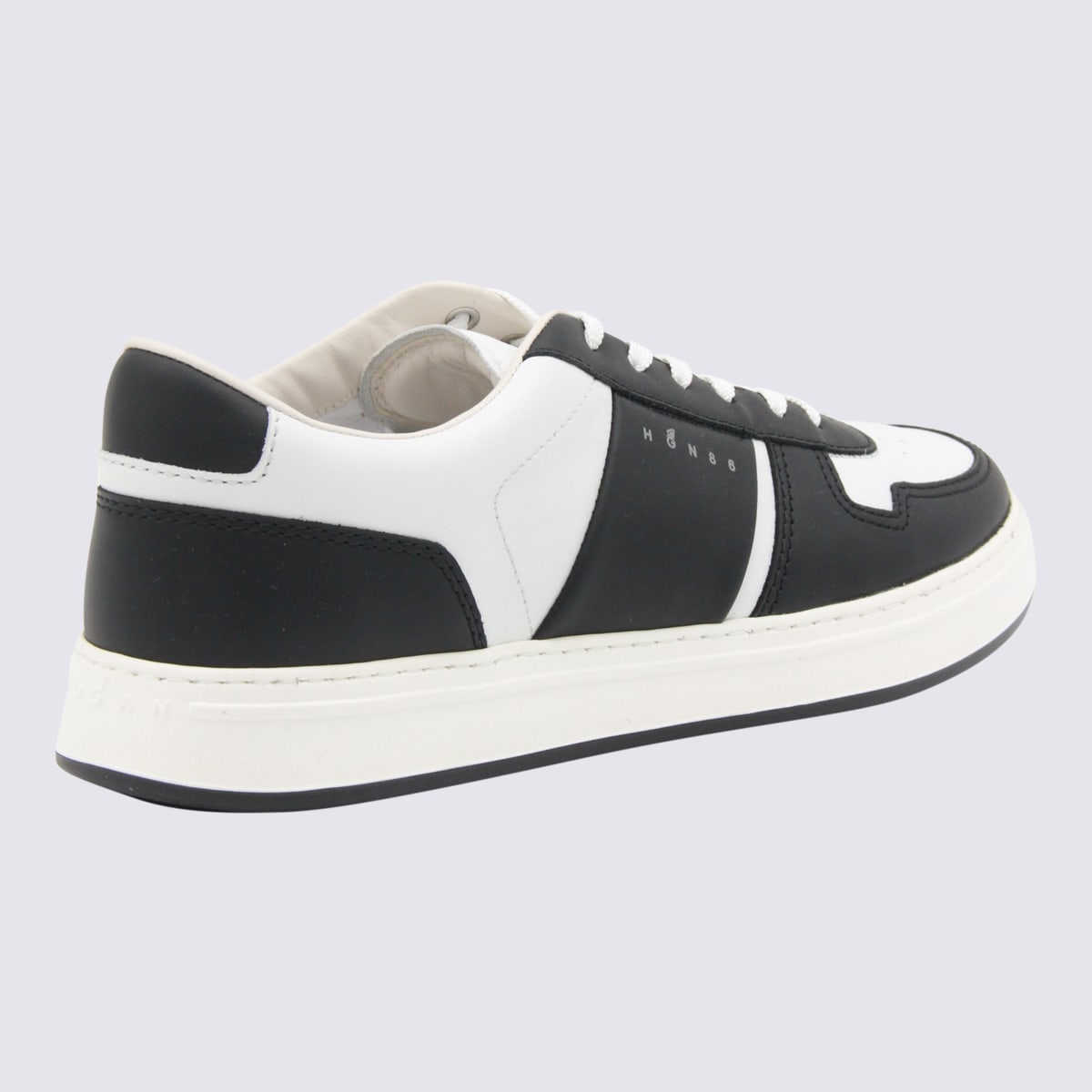 Hogan Round Toe Low Top Sneakers With Contrast Panels And Rubber Sole In Black