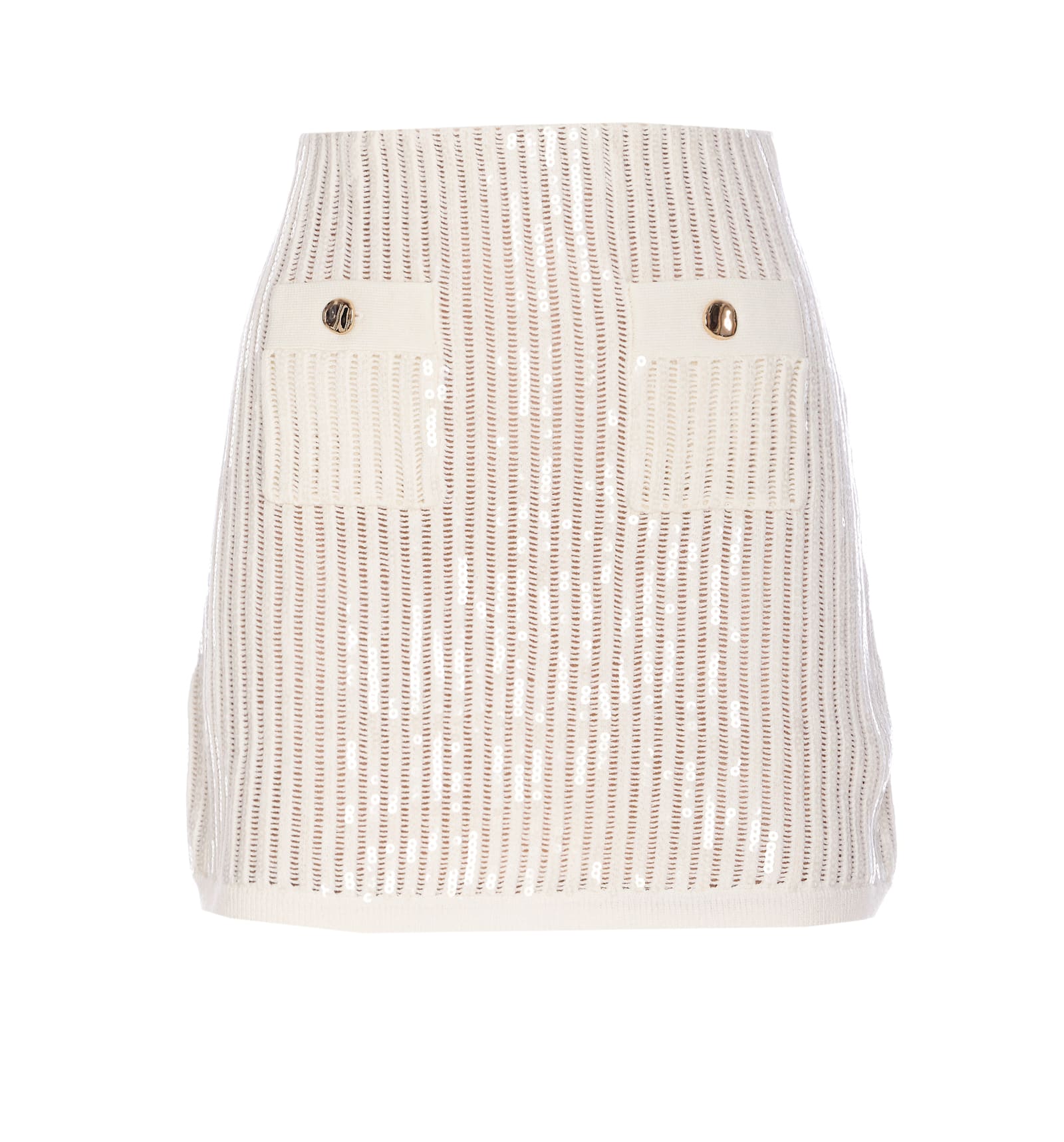 Self-portrait Sequined Crocheted Cotton And Cashmere-blend Mini Skirt In Neutral