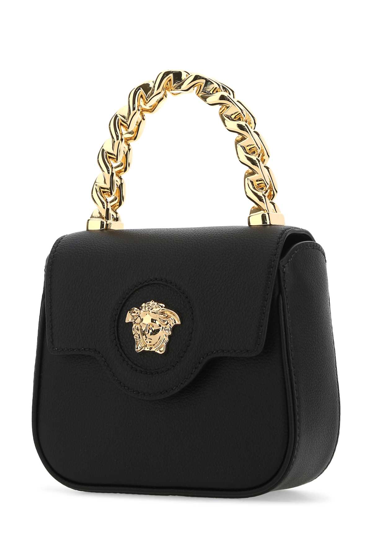 Shop Versace Black Leather Mini La Medusa Handbag In 1b00v