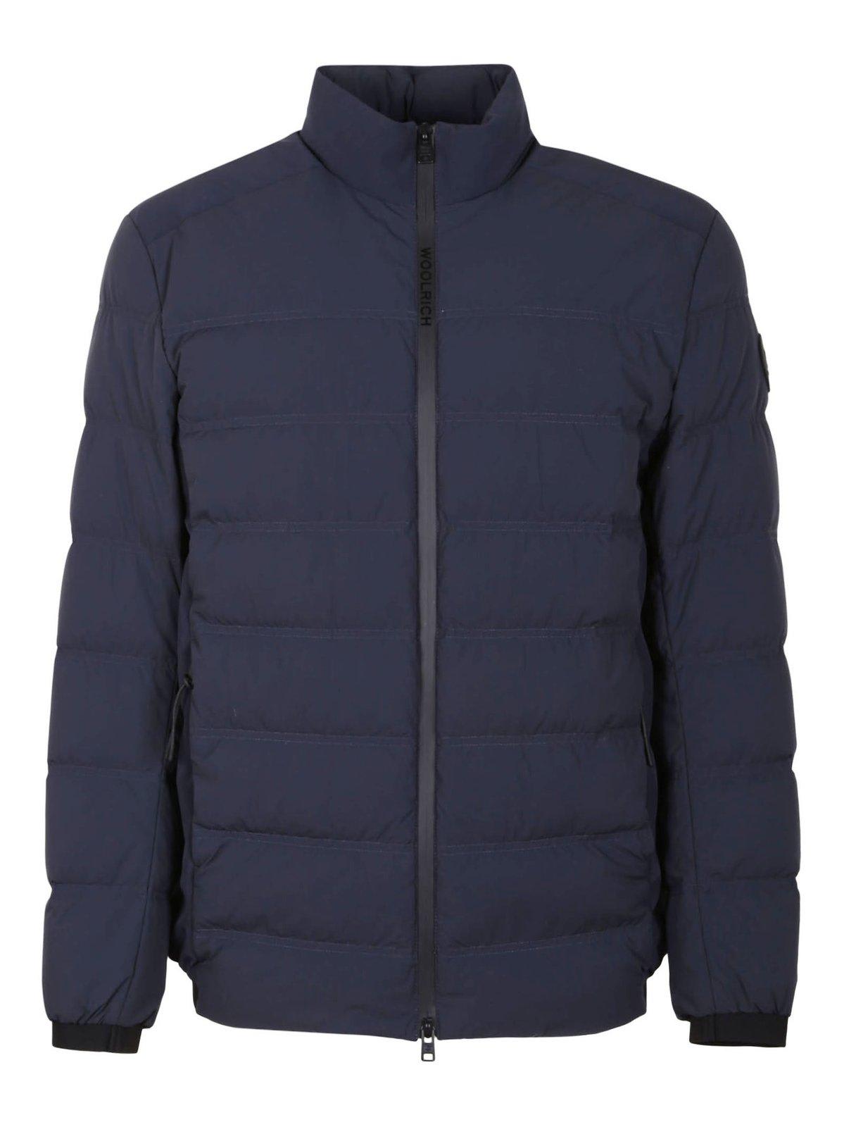 Shop Woolrich High Neck Padded Jacket In Melton Blue