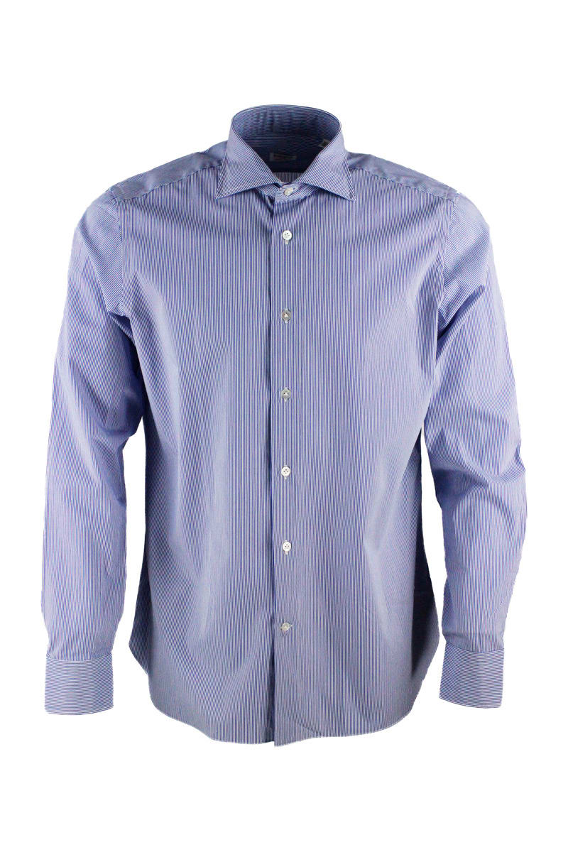 Borriello Napoli Striped Shirt, Marechiaro Collar, Hydro Washed With Hand-sewn Mother-of-pearl Buttons