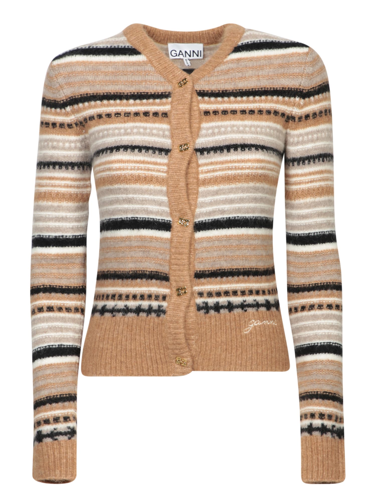 Shop Ganni Beige Wool Cardigan