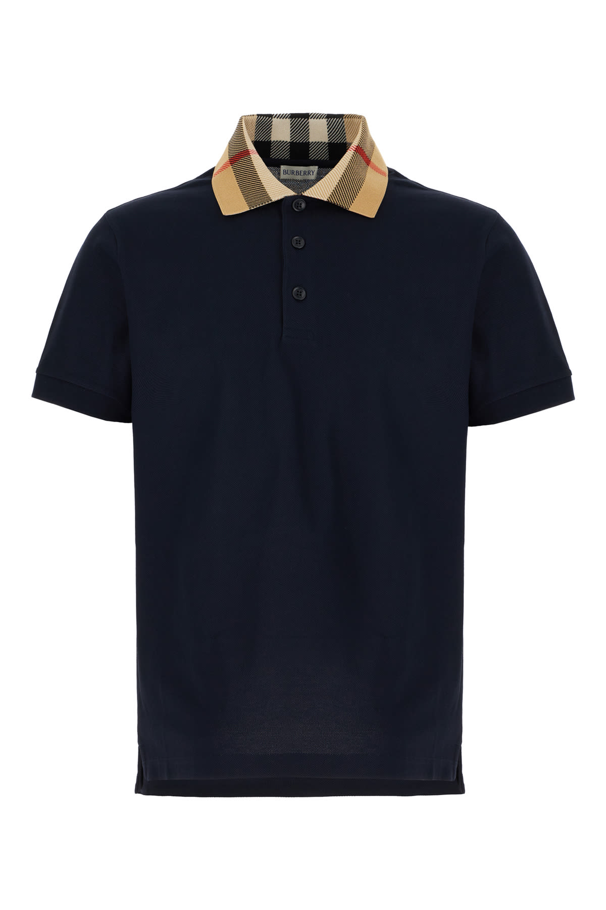 Burberry Cody Polo Shirt With Check Collar In Blue