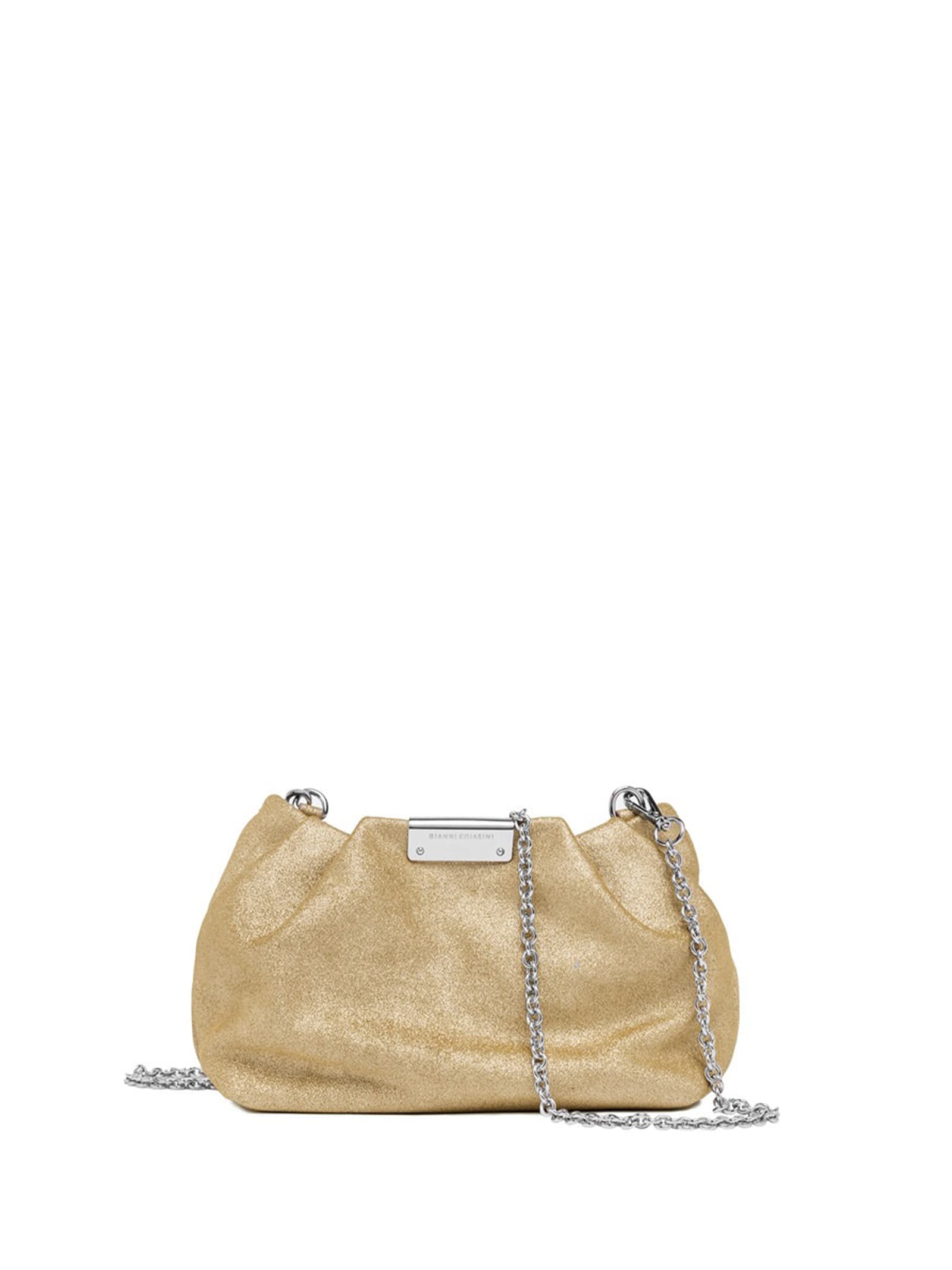 Shop Gianni Chiarini Gold Glitter Pearl Clutch Bag With Curled Effect In Rich Gold