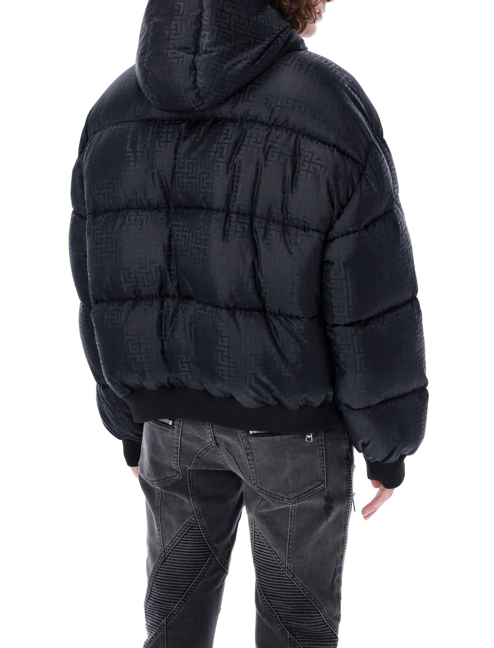 Shop Balmain Monogram Down Jacket In Nero