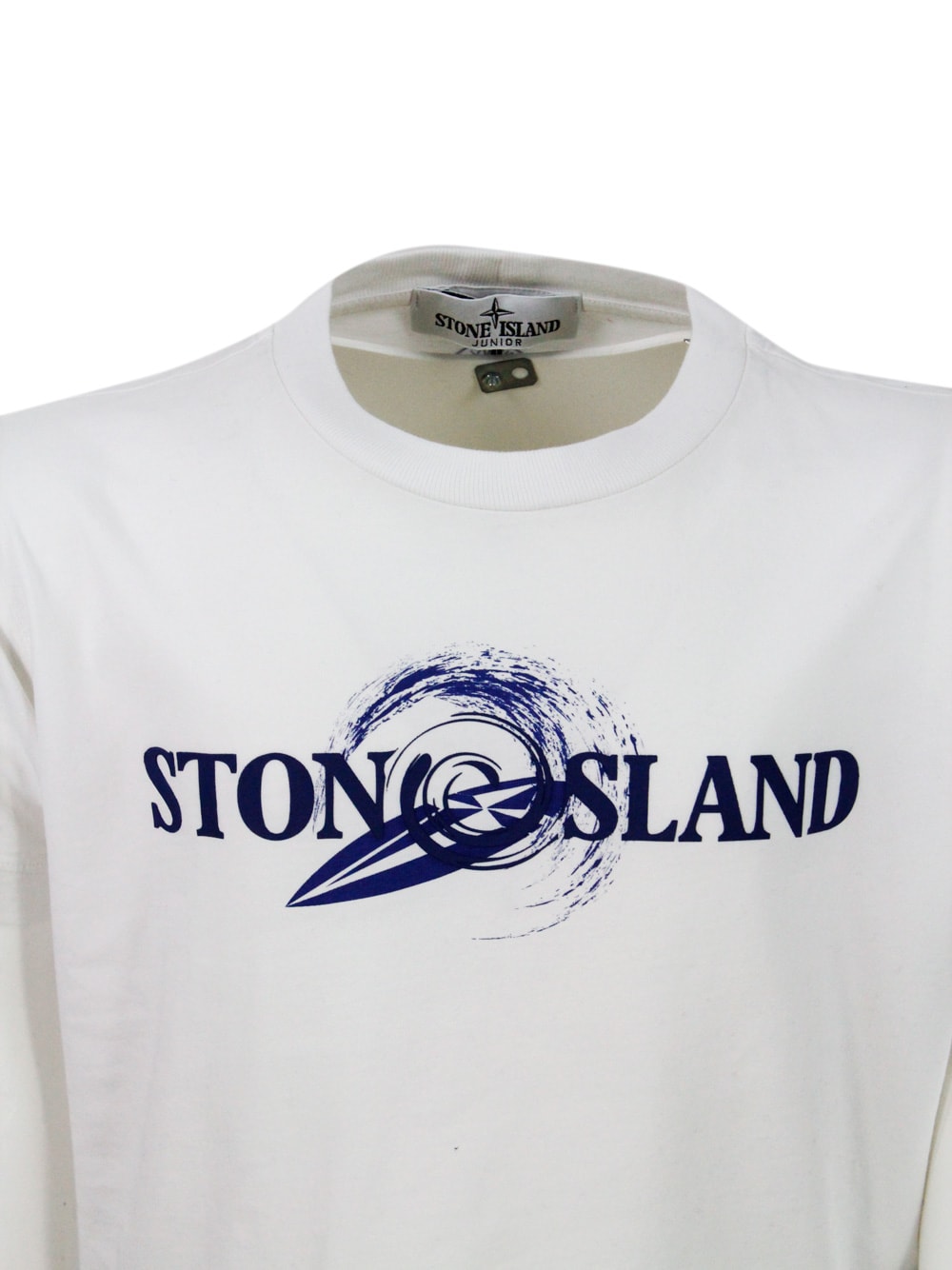 Stone Island Crew-neck Short-sleeved Cotton T-shirt With Rubberized Logo On The Front In White