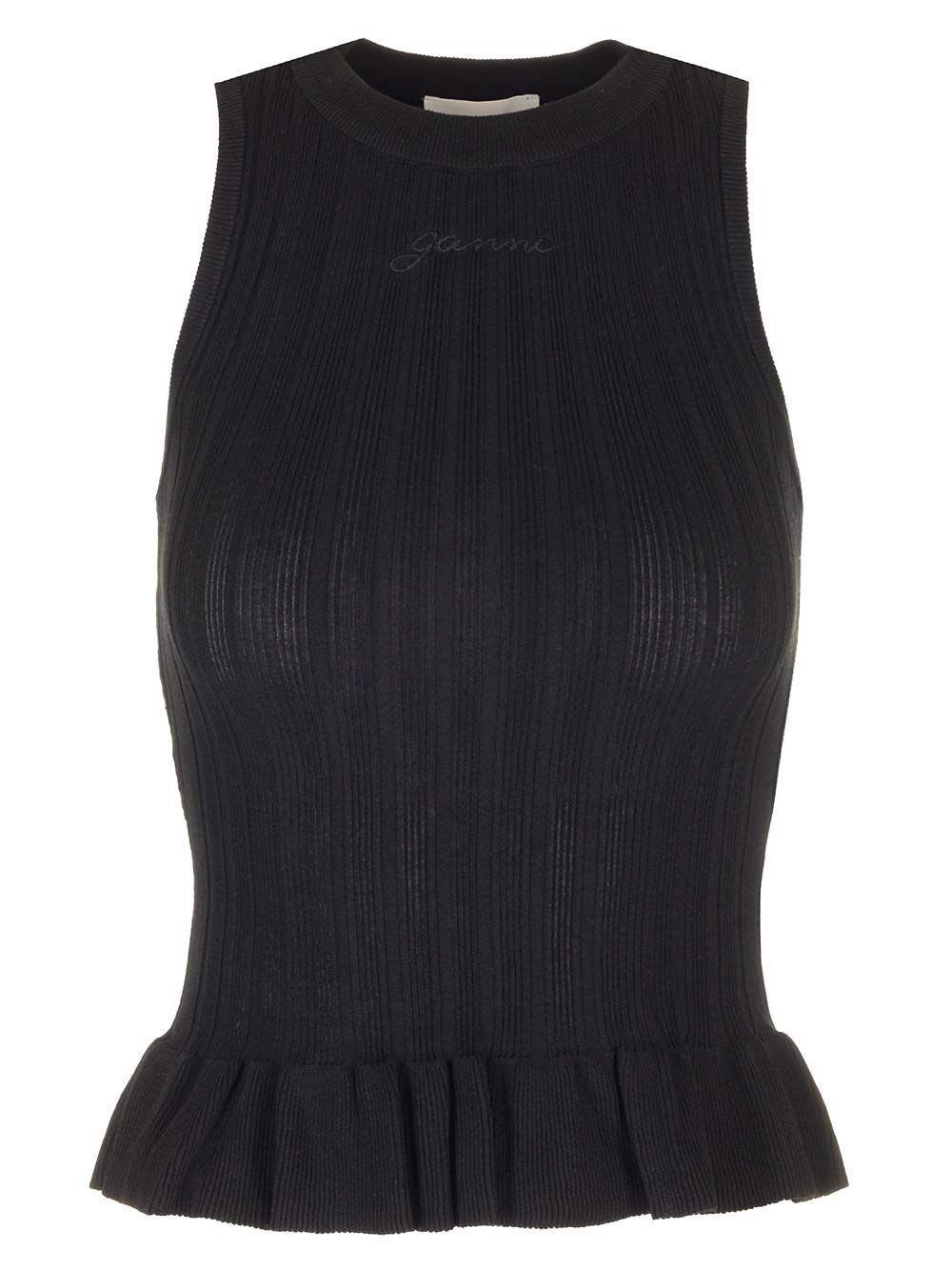 Shop Ganni Ribbed Tank Top In Black