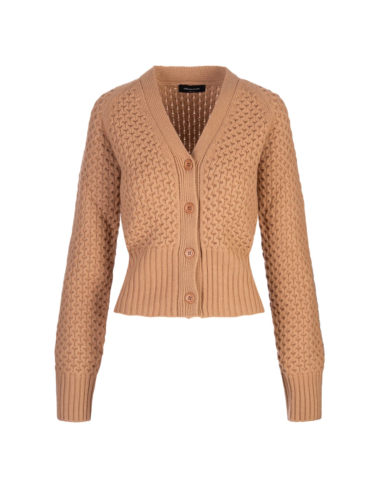 Camel Knitted V-neck Cardigan