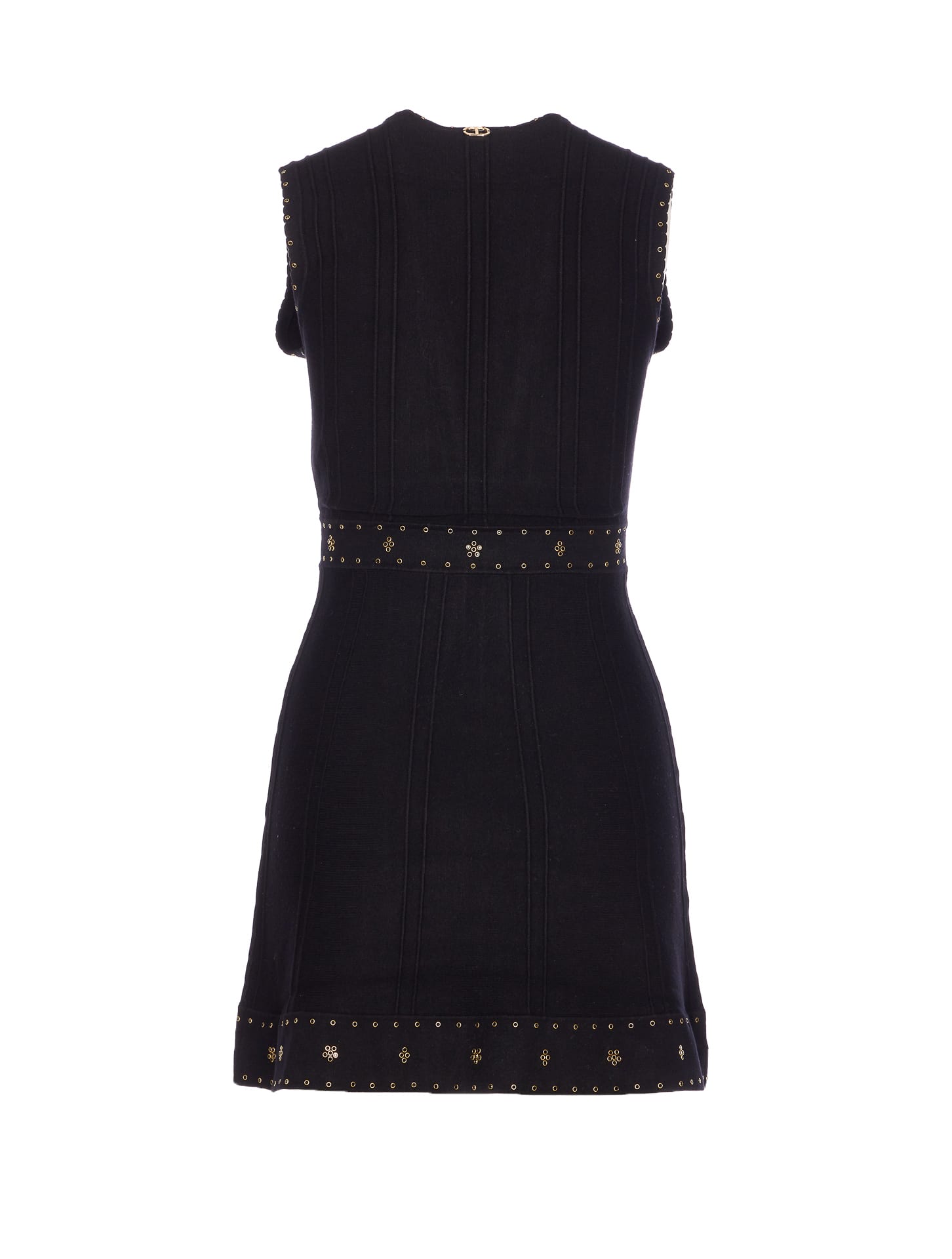 Twinset Twin-set Sleeveless Mini Dress With Deep V-neckline And Decorative Studs In Black
