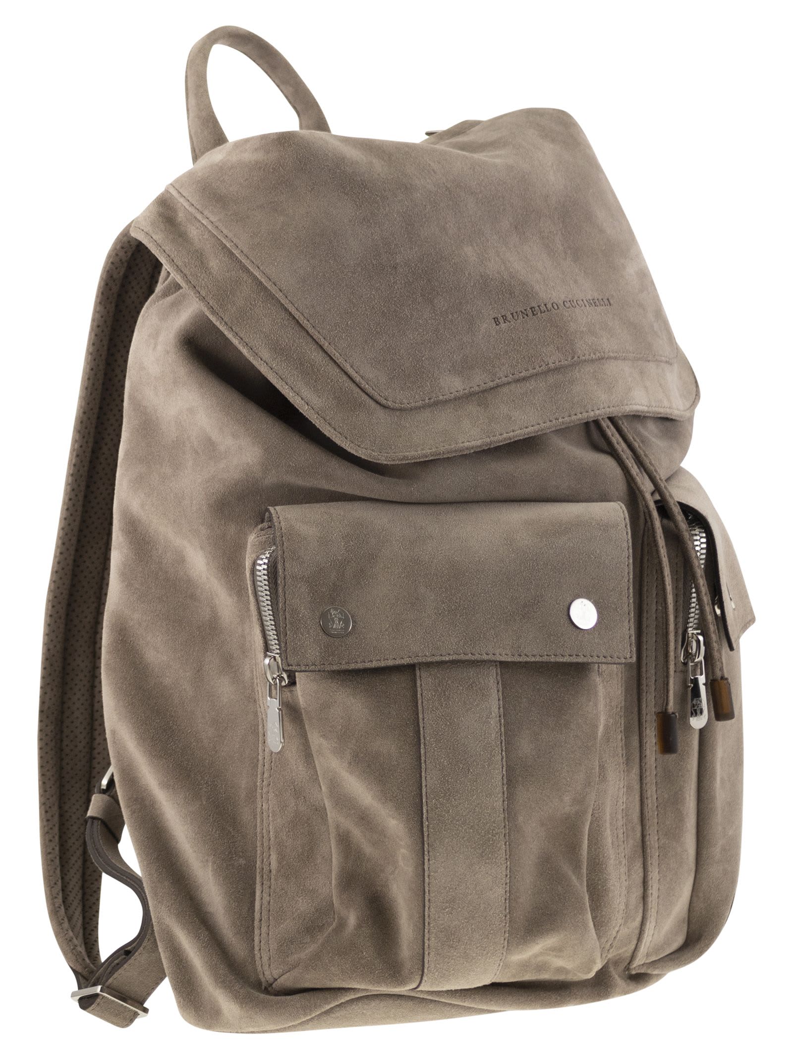 Shop Brunello Cucinelli Suede Backpack In Turtledove