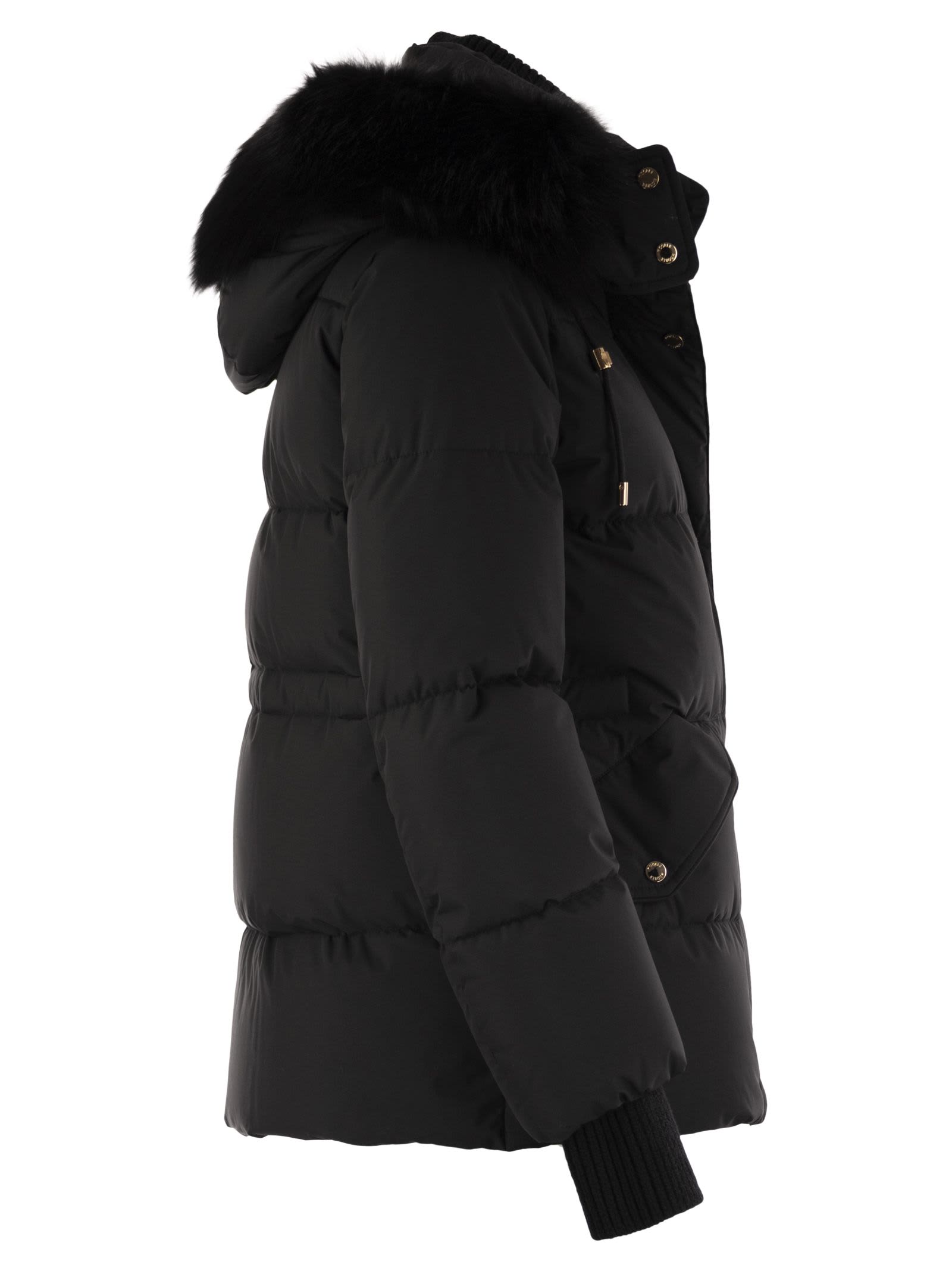 Moorer Quilted Jacket With Removable Fur Hood In Black