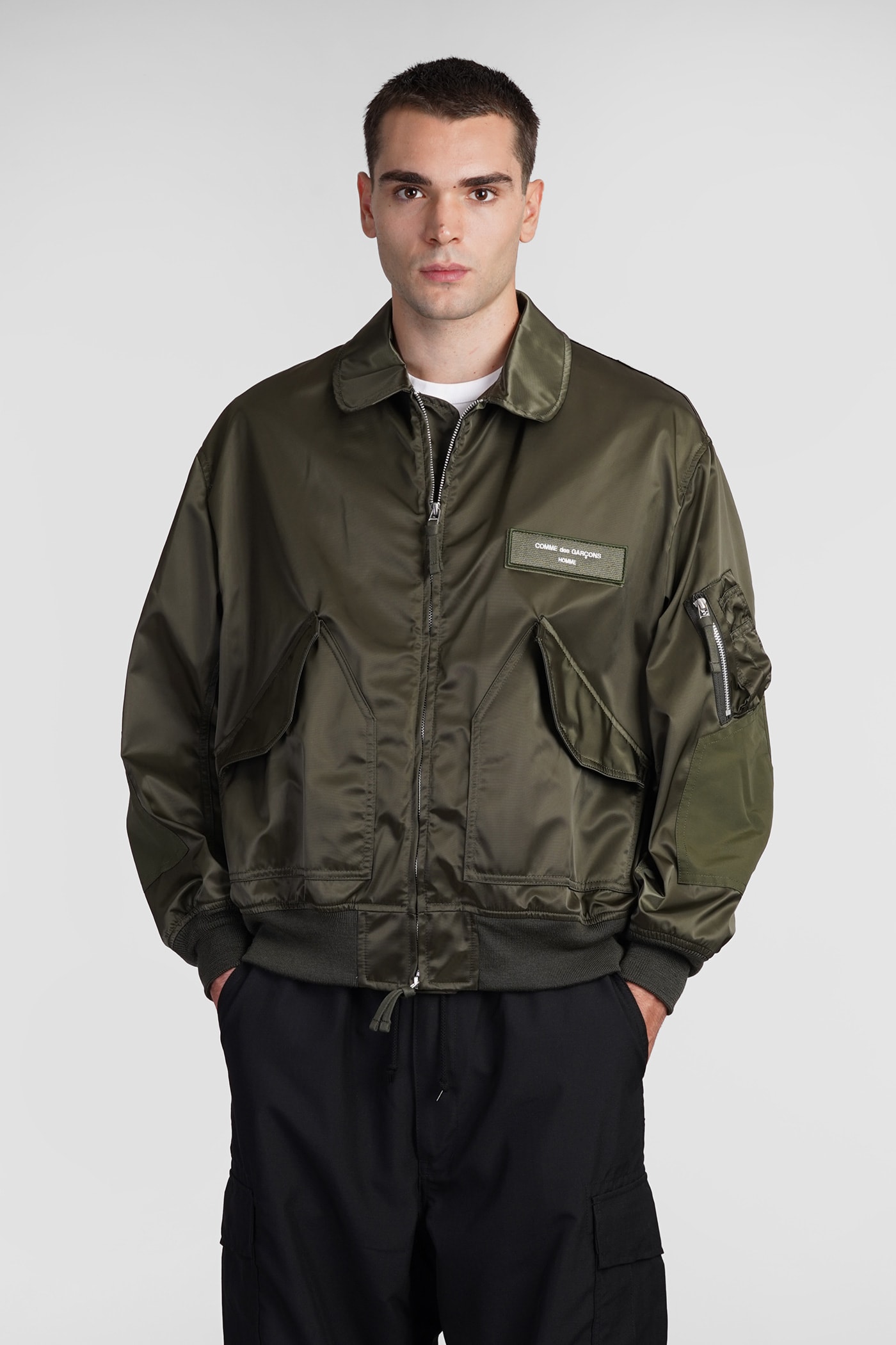 Shop Comme Des Garçons Homme Deux Bomber In Green Nylon