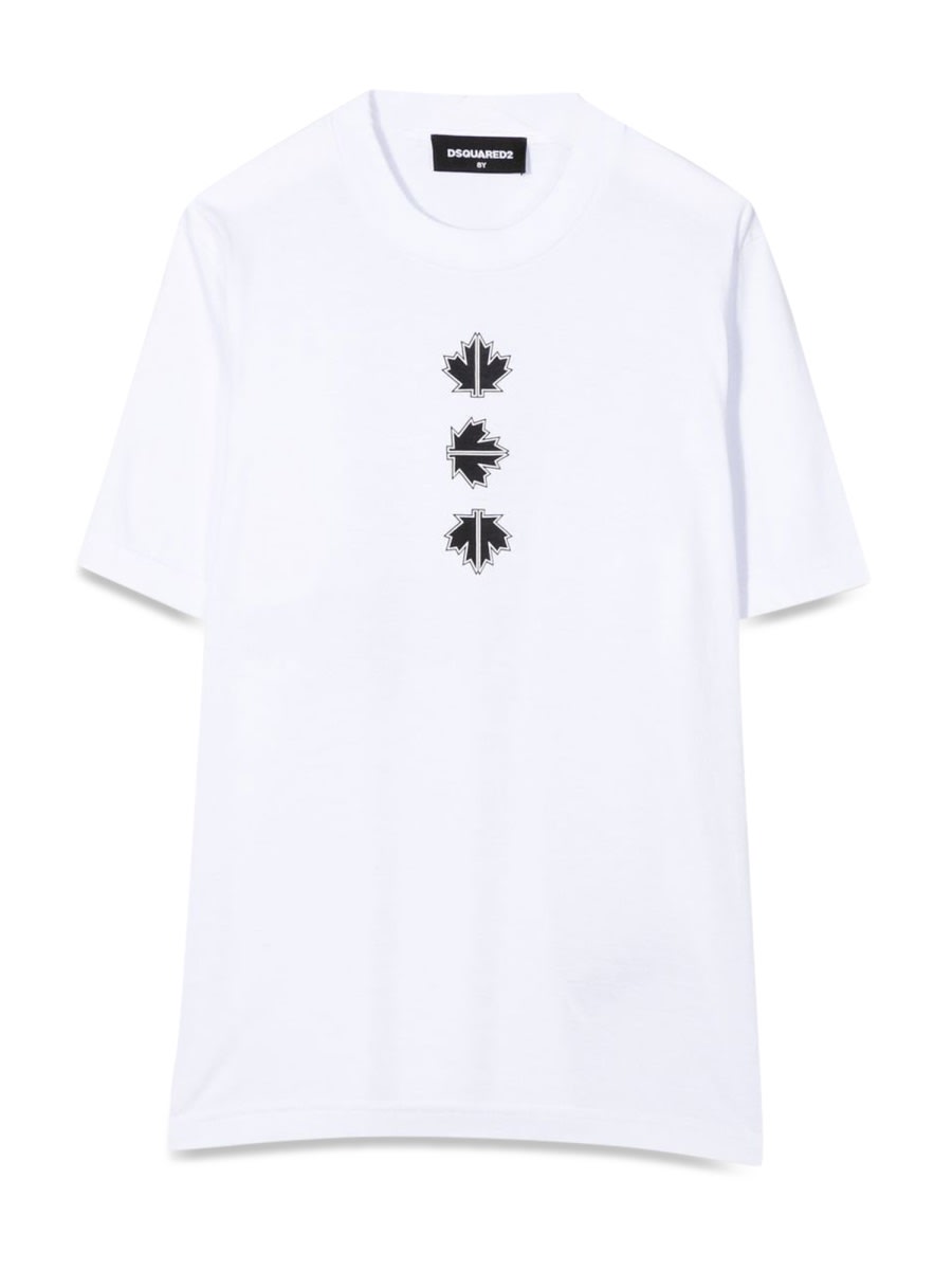 Dsquared2 T-shirt Logo On The Back And Front Leaves In White