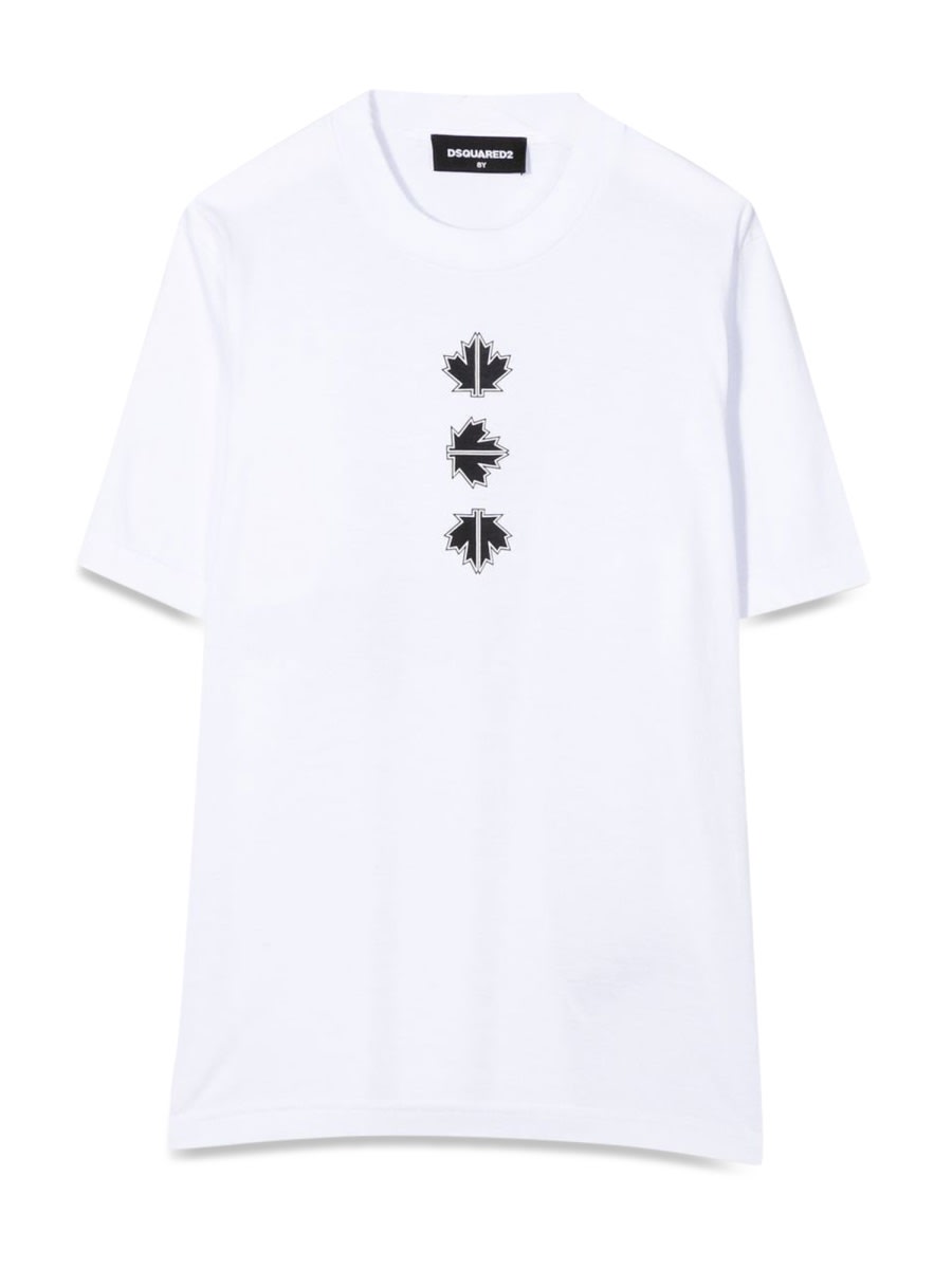 Shop Dsquared2 T-shirt Logo On The Back And Front Leaves In White