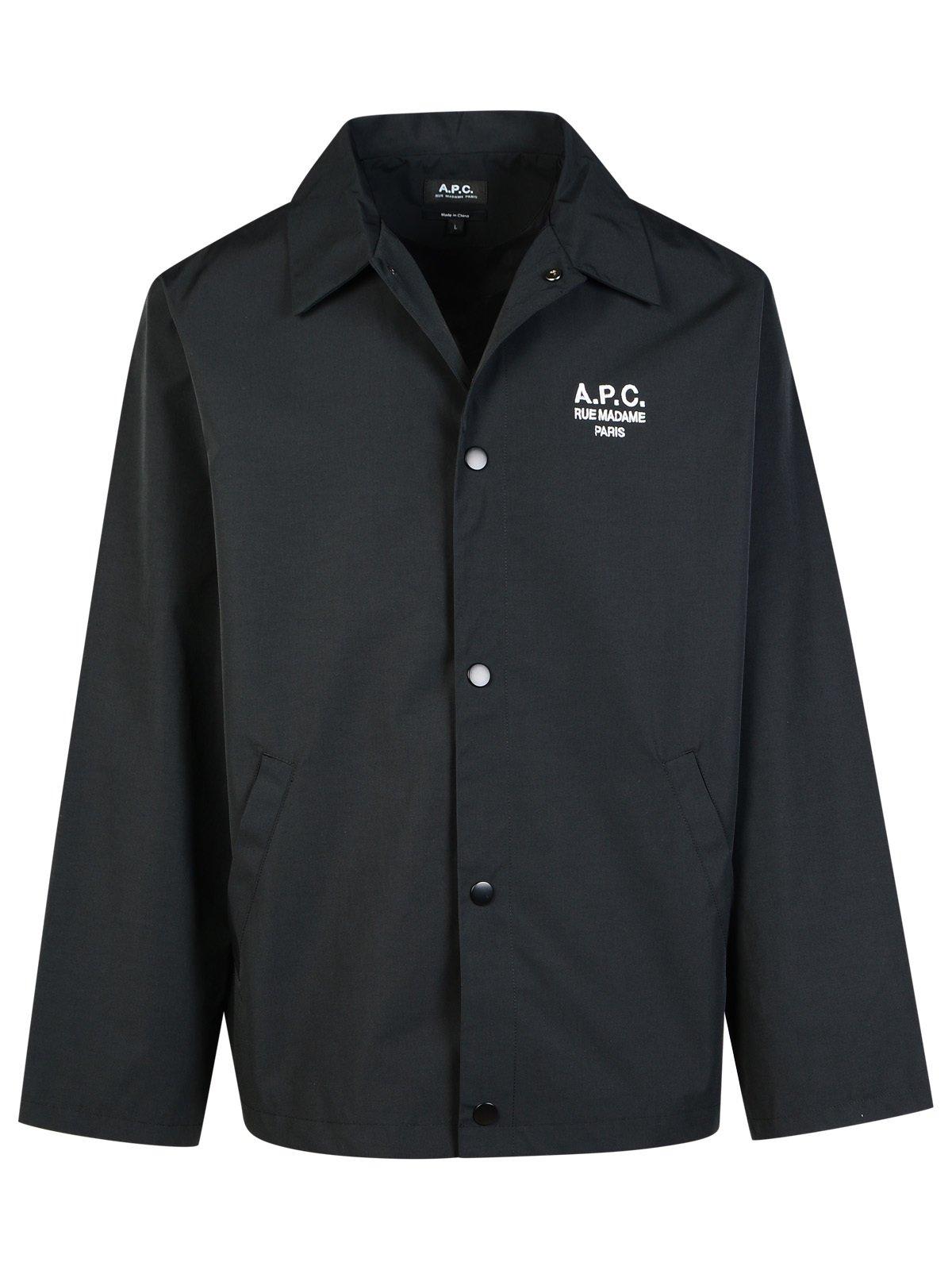 Shop Apc Logo Embroidered Snapped Bomber Jacket In Black