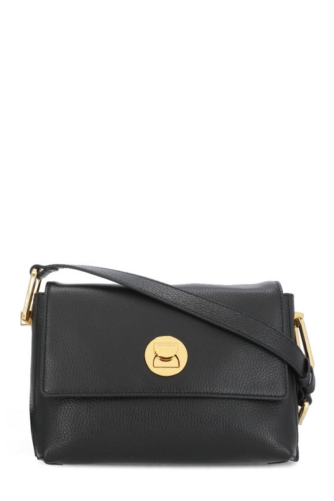 Shop Coccinelle Logo-engraved Foldover Top Crossbody Bag In Black