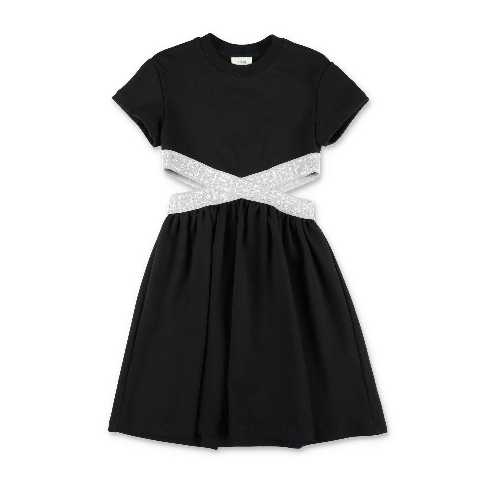 Fendi Kids' Cut-out Detailed Short Sleeved Dress In Black