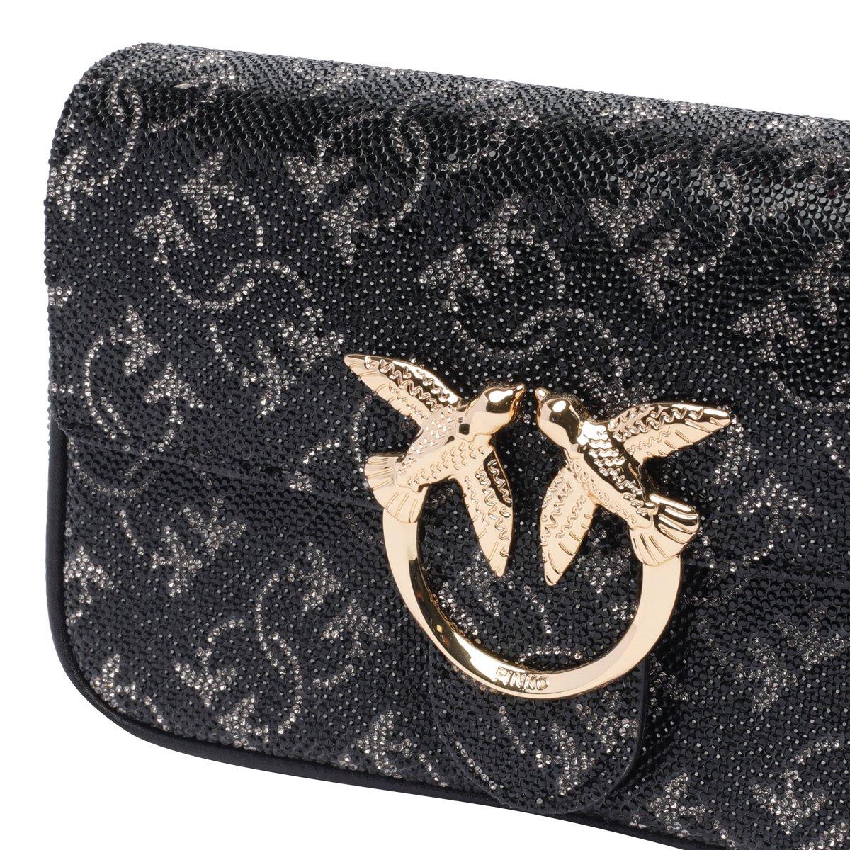 Shop Pinko Monogram Love One Pocket Crossbody Bag In Nero E Argento