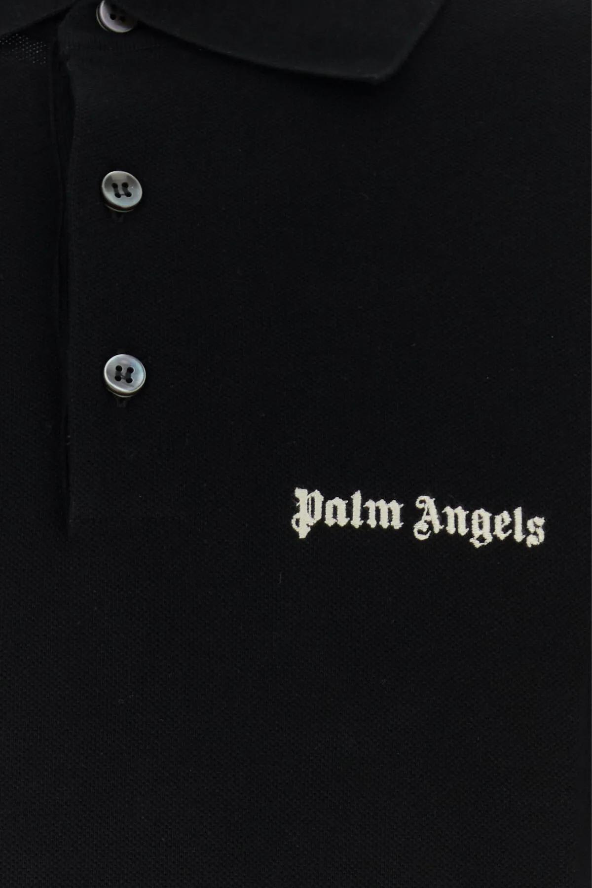 Shop Palm Angels Black Piquet Polo Shirt In Nero