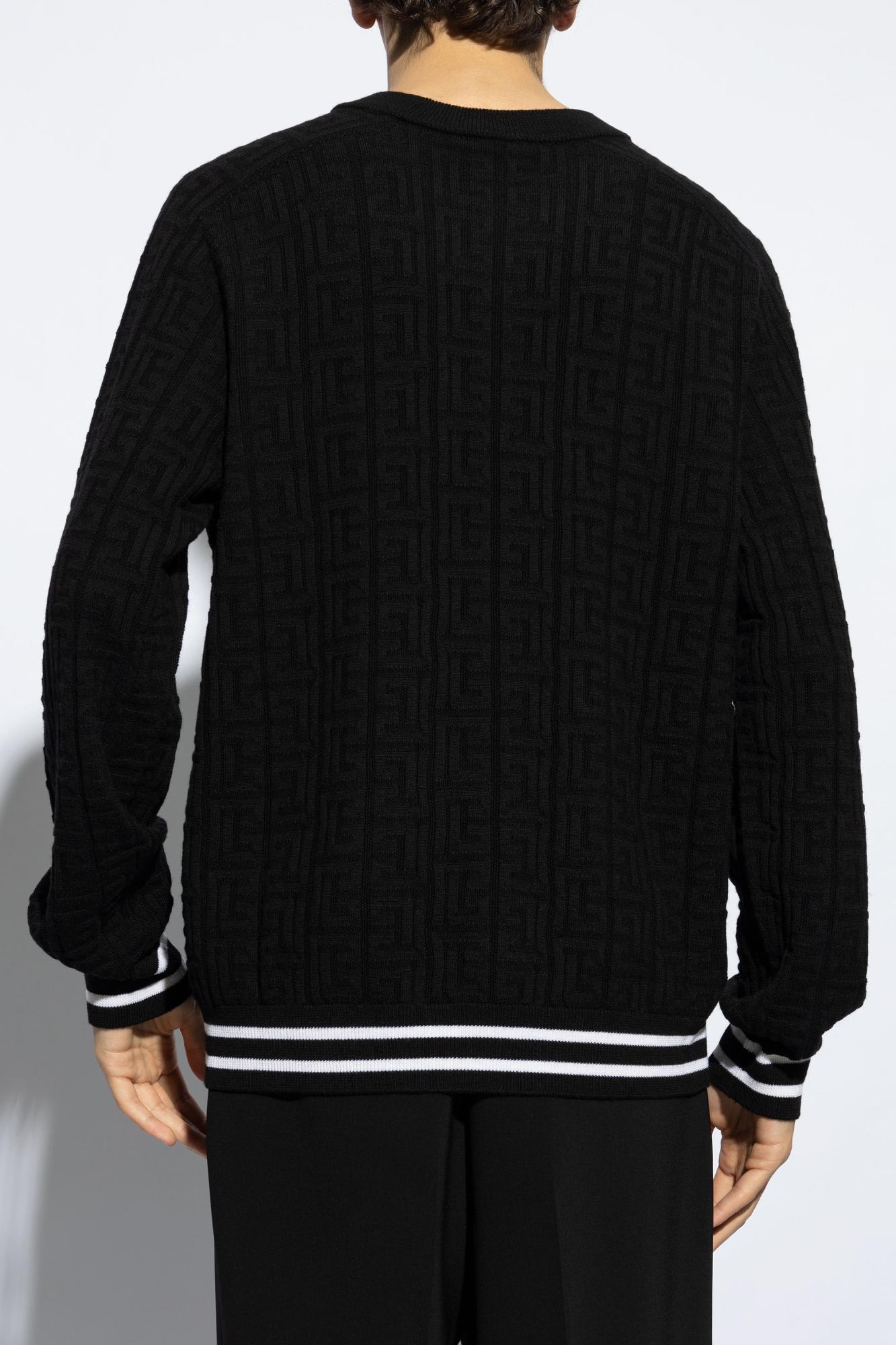 Shop Balmain Wool Sweater In Nero E Bianco