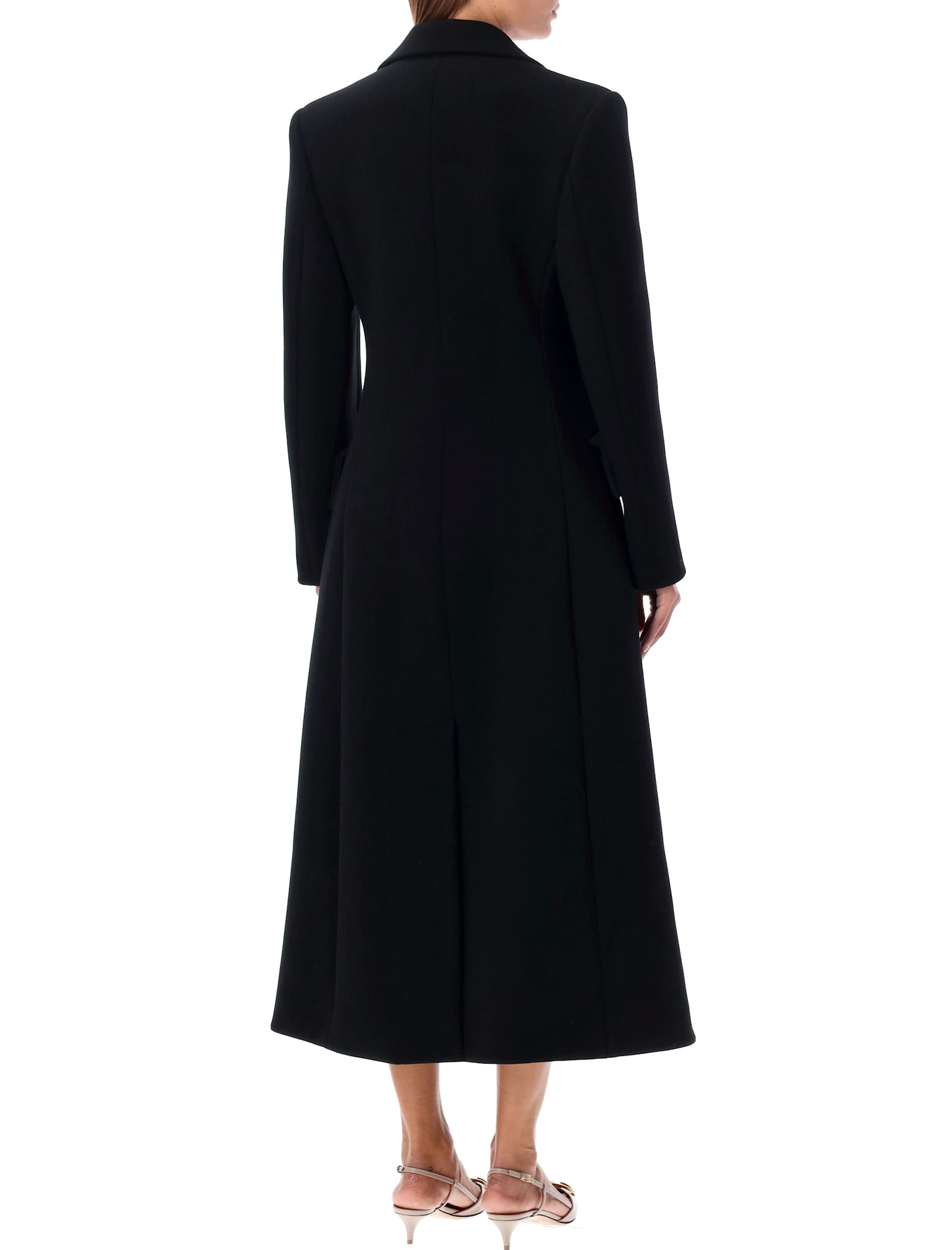 Shop Valentino Long Wool Coat In Nero