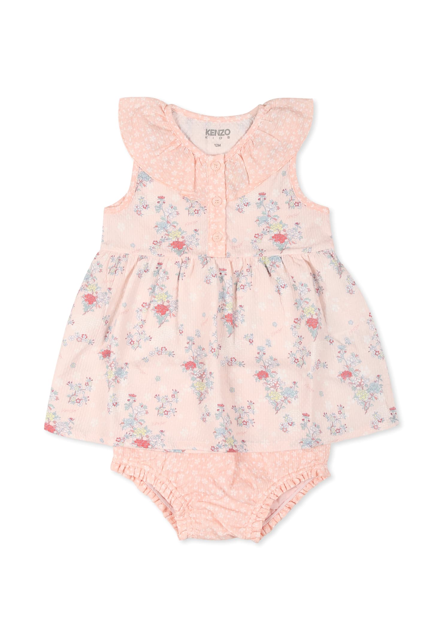 Kenzo Pink Dress For Baby Girl With Logo In Pink