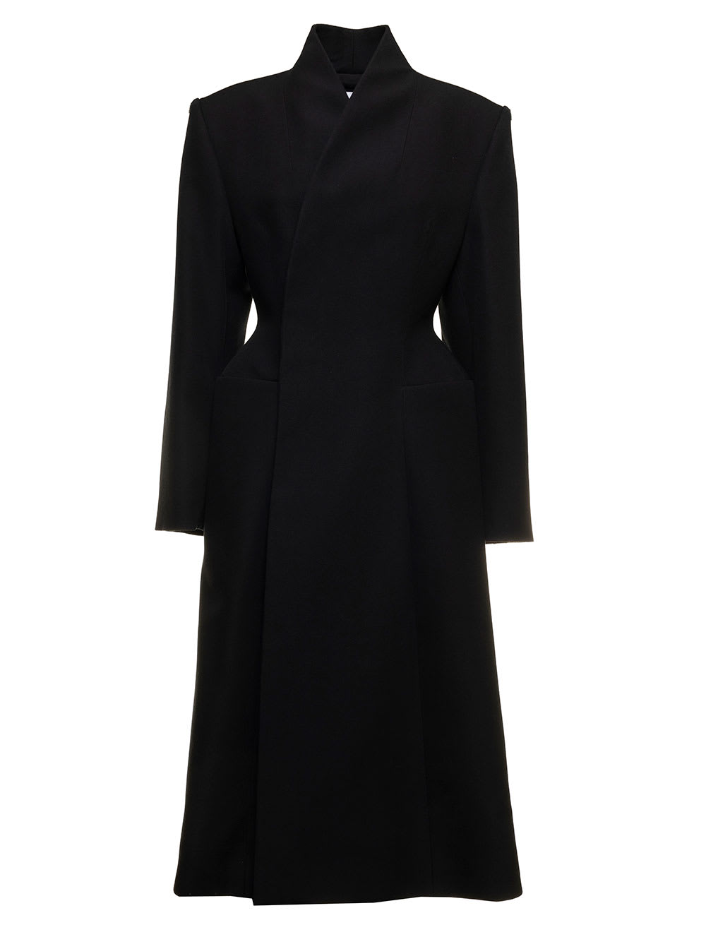 Balenciaga Black Flared Hourglass Coat In Wool Cloth Balenciaga Woman