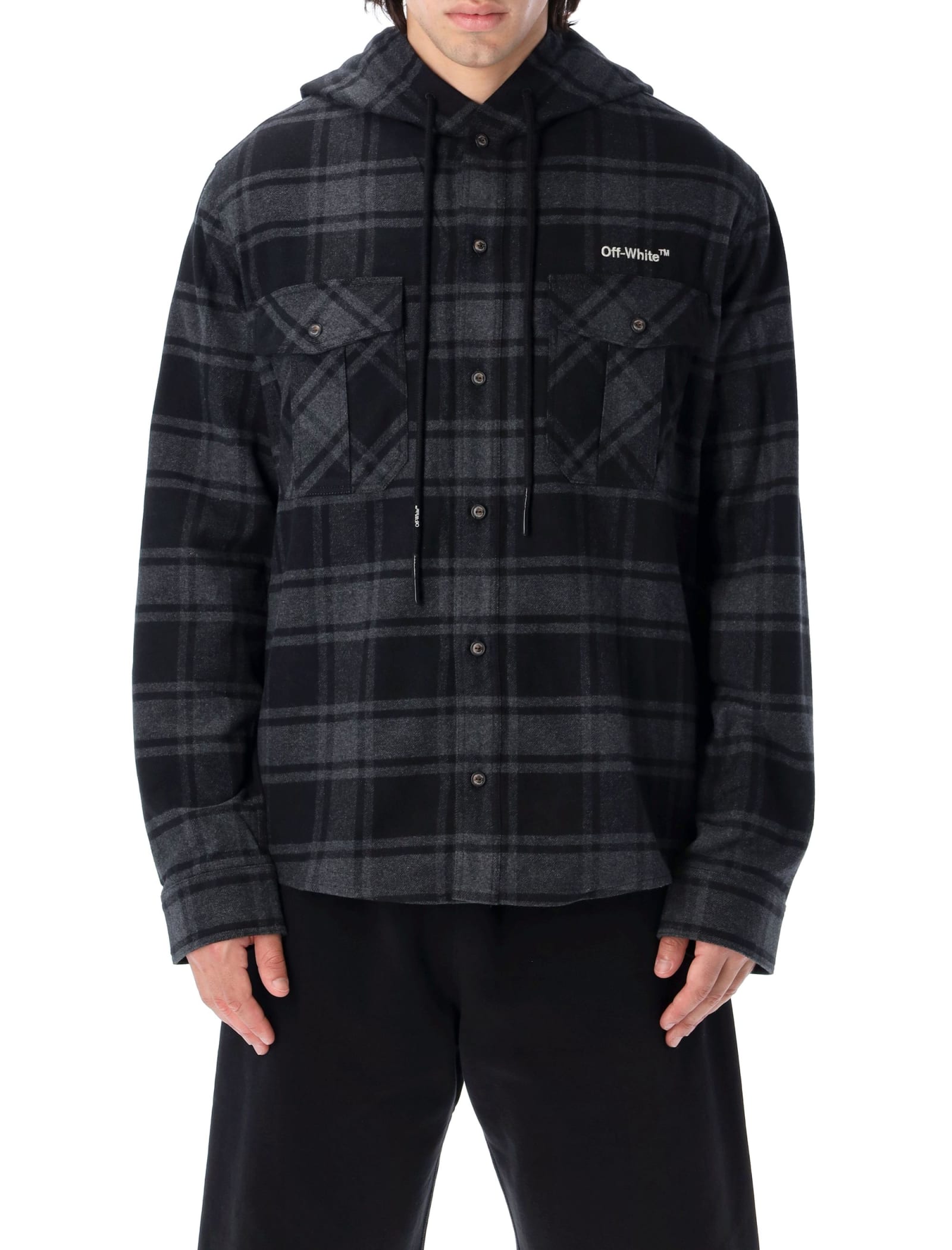 Off-White Outline Arrow Flannel Hoodie Shirt