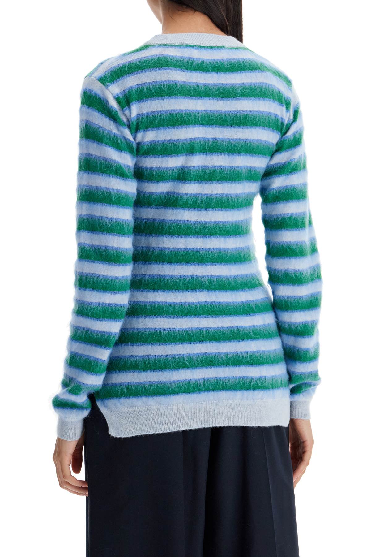 Shop Marni Striped Crewneck Pullover In Light Blue (light Blue)