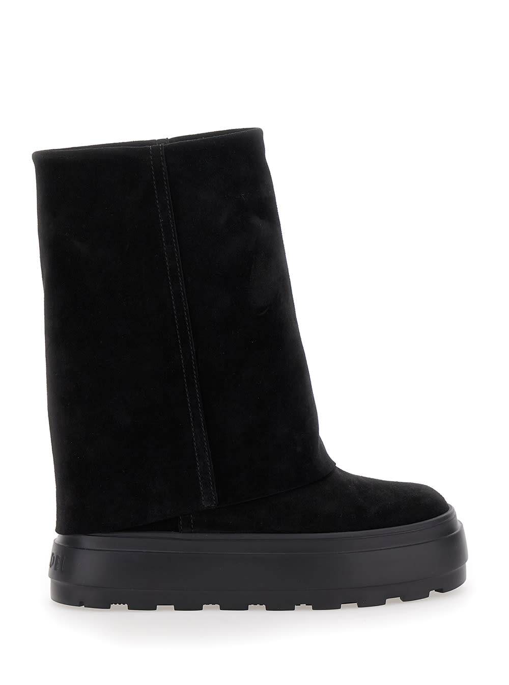 Casadei Black Boots With Turn-up With Platform In Suede Woman