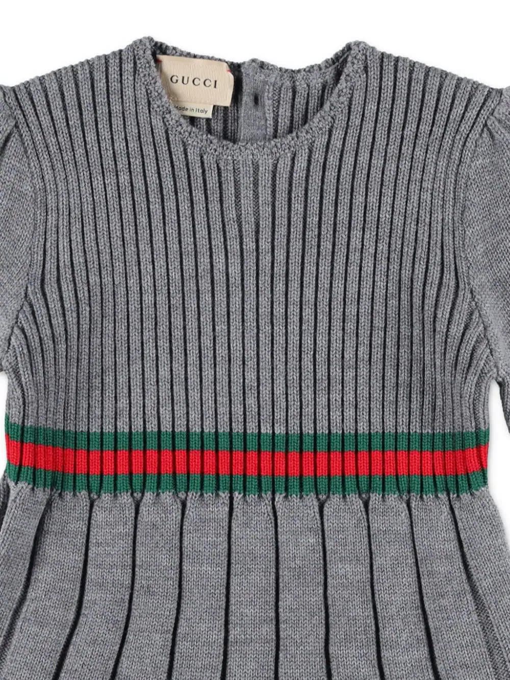 GUCCI GREY WOOL DRESS WITH WEB RIBBON 