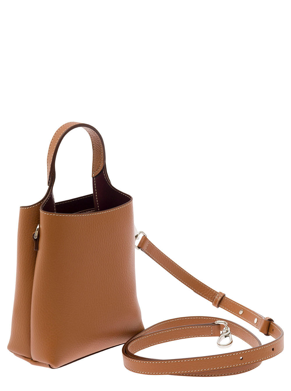 Shop Tod's Brown Tote Bag With T Timeless Pendant In Hammered Leather Woman