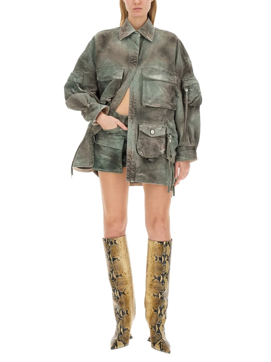 Shop Attico Denim Skirt In Military Green