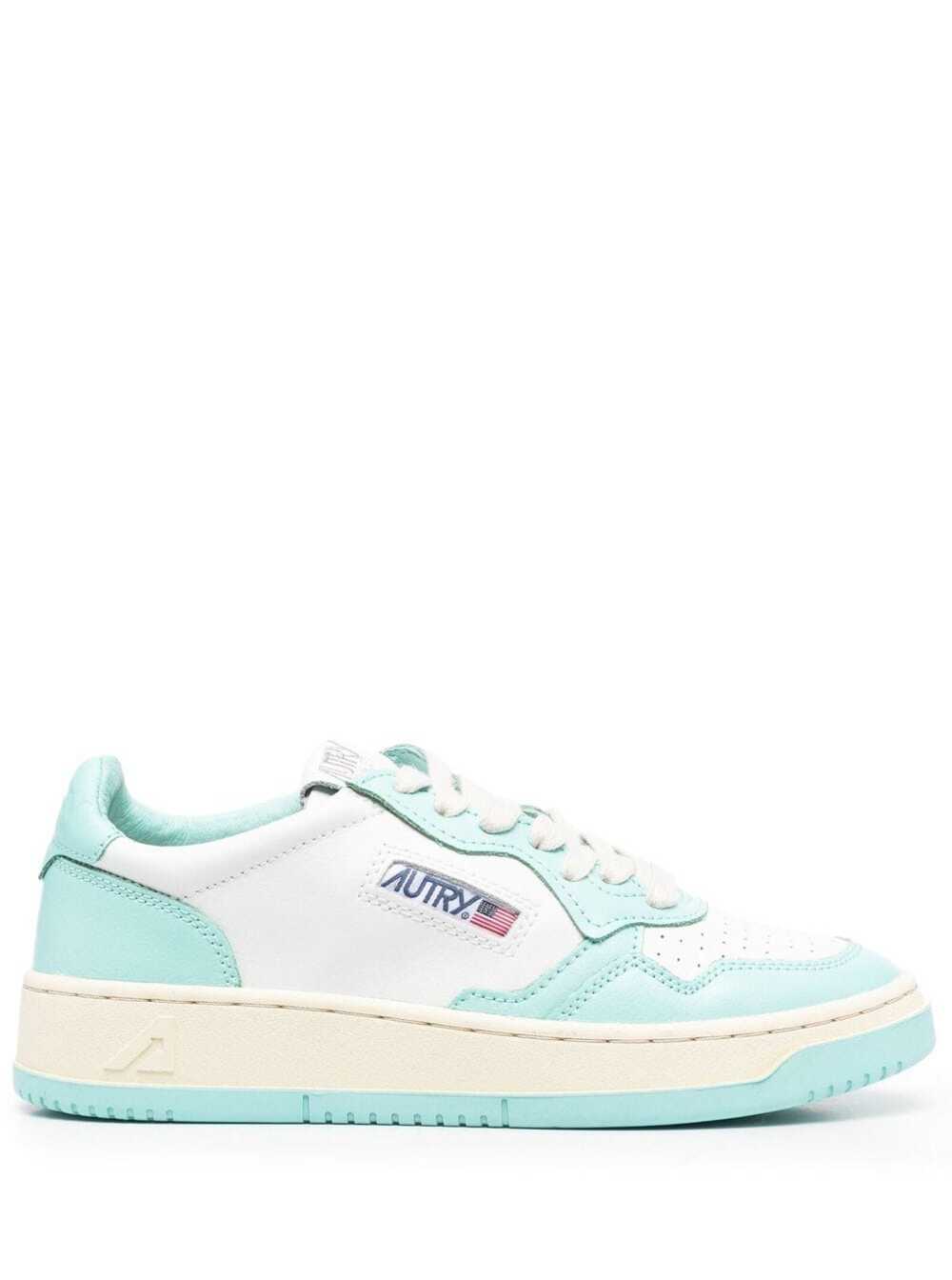 Autry medalist Low White And Light Blue Panelled Sneakers In Leather Woman