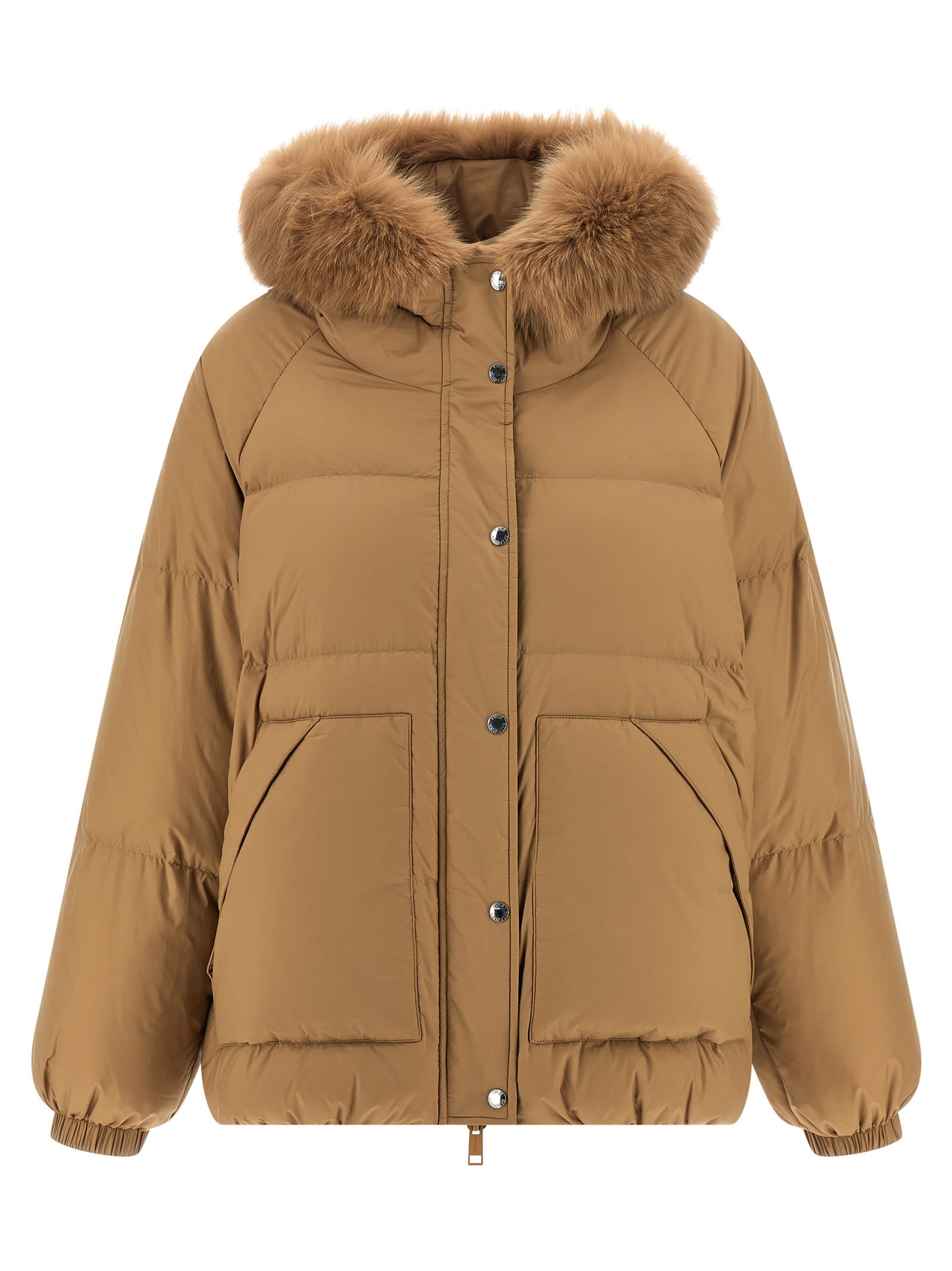 Salomon Fur Insert Down Jacket In Brown