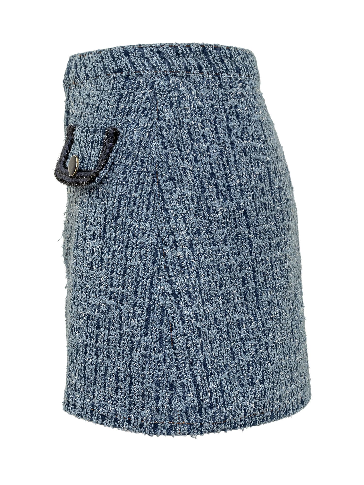 Shop Self-portrait Textured Denim Mini Skirt In Blue