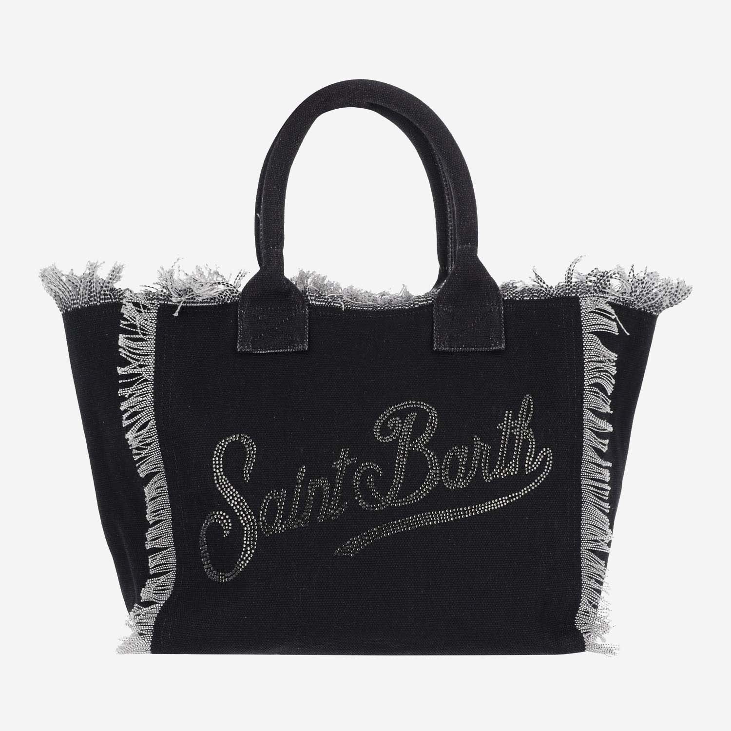 Mc2 Saint Barth Rhinestone Logo Vanity Bag In Black