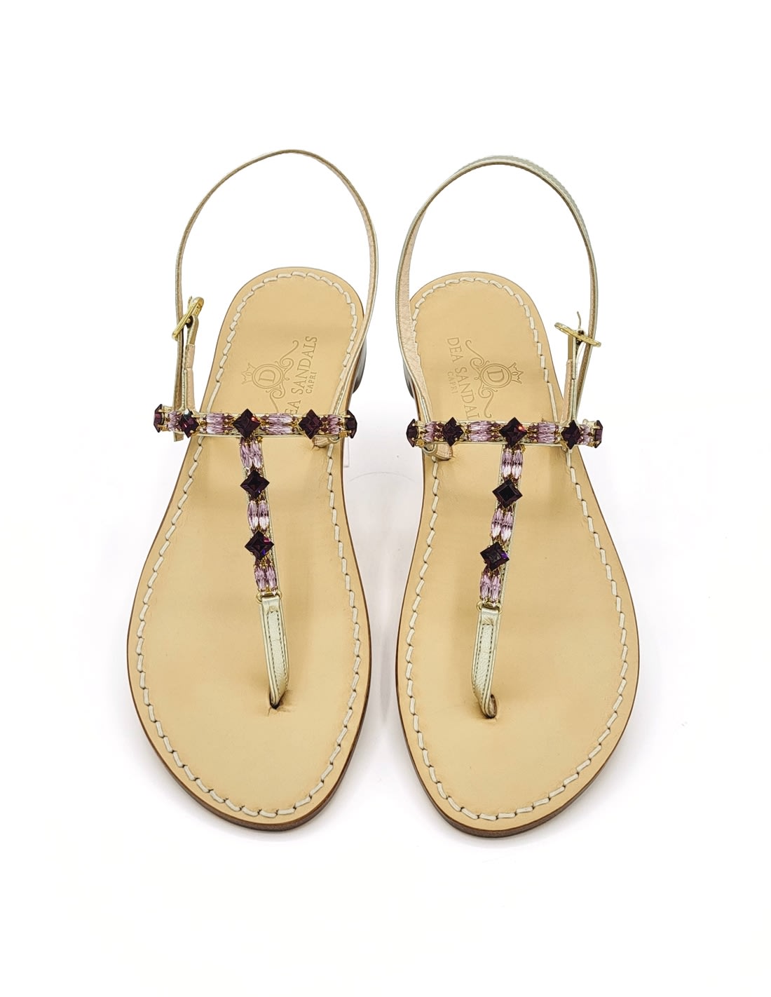 Dea Sandals Marechiaro Purple Jewel Sandals In Platinum Gold Laminated, Purple