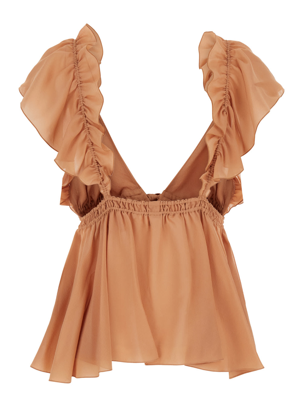 Shop Chloé Beige Top With Gatherings And V Neck In Silk Georgette Woman In Rosa