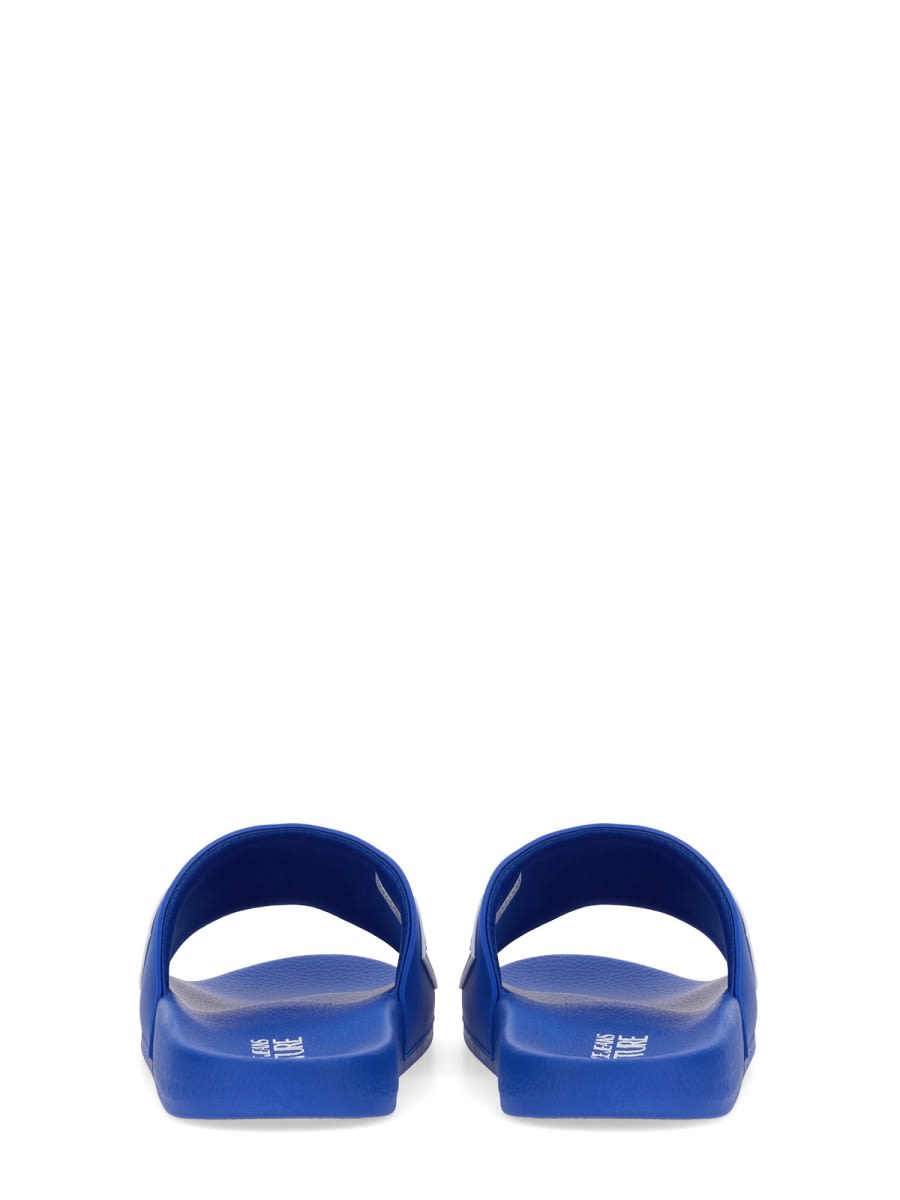 Versace Jeans Couture Slide Sandal With Logo In Blue